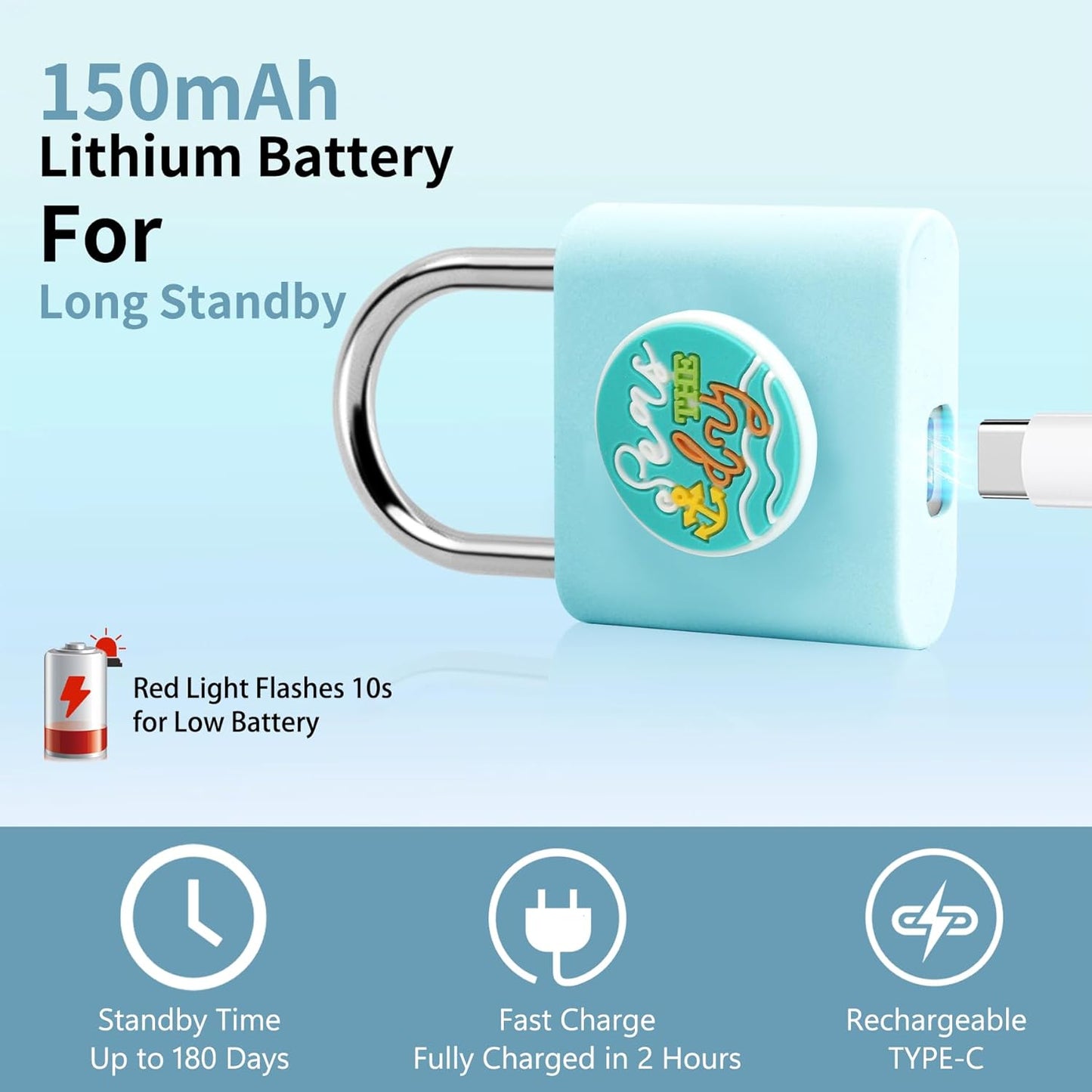UMIKSMART Biometric Smart Lock, Keyless Fingerprint Padlock with USB Charging,Smart Padlock Gift for Students, Gym Lockers, School Lockers, Luggage, Storage Boxes, Fences, Backpacks, Fun Blue Set
