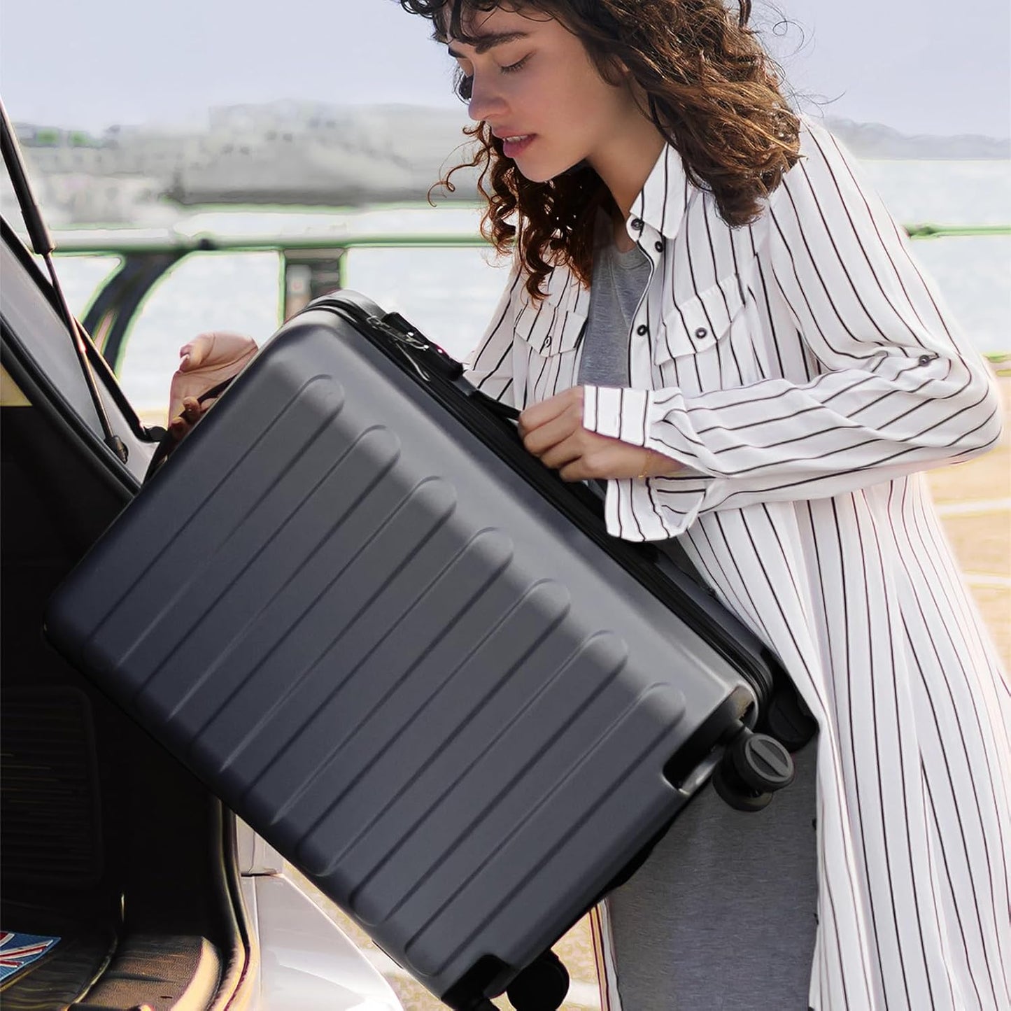 NINETYGO Medium Checked Luggage 24 Inch, Checking In Luggage with Smooth Spinner Wheels, Lightweight, Hard Shell PC Suitcase, Lightweight Travel Luggage, TSA Approved (Grey, Rhine Basic)