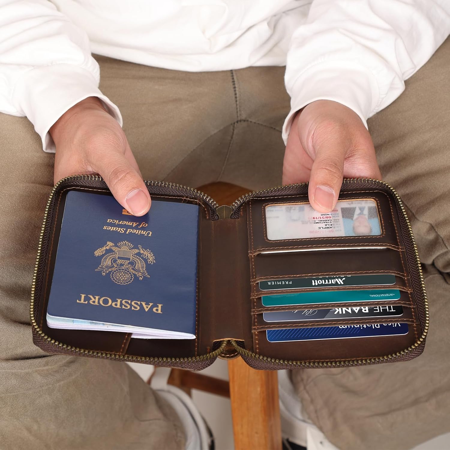 Polare Full Grain Leather Travel Passport Wallet RFID Blocking Passport Holder Soft Bifold Cover