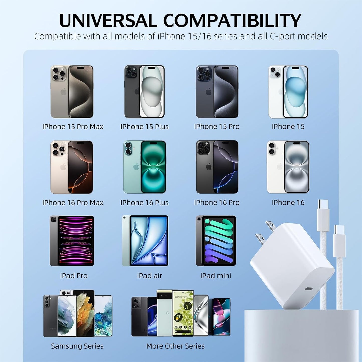 Fast Charging iPhone 17 16 15 Charger,2Pack 10 FT Long USB C Charger woven Cord with 20W USBC Fast Charger Block for iPhone 17/17 Air/17 Pro/17 Pro Max/16/16 Pro/16 Pro Max/15/15 Pro Max/Plus/iPad Pro