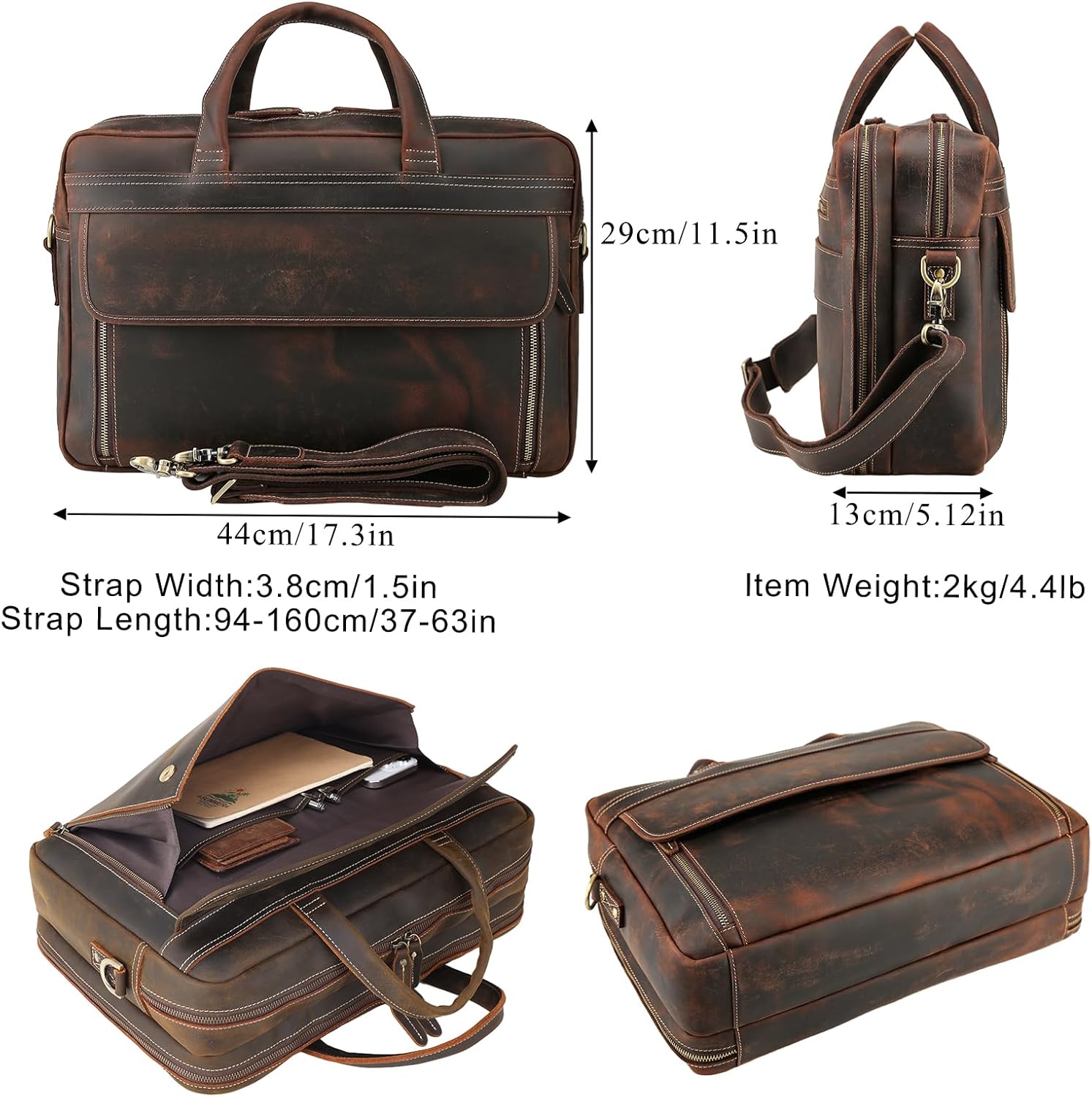 TIDING Leather Business Travel Briefcase for Men, Large 15.6" 17.3" Laptop Crossbody Shoulder