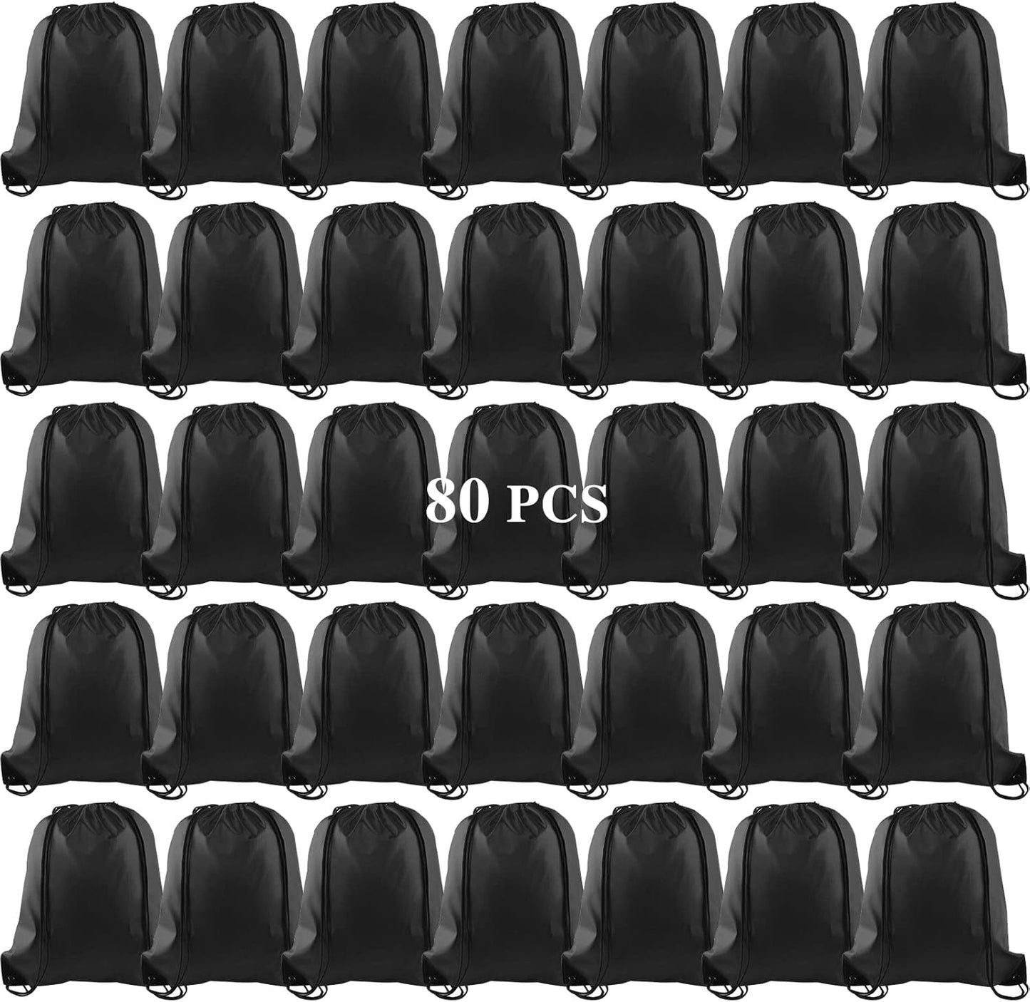 KUUQA 80Pcs Black Drawstring Backpack Bag Sack Drawstring Bags Bulk String Bags Storage Bags for Sport Gym Traveling