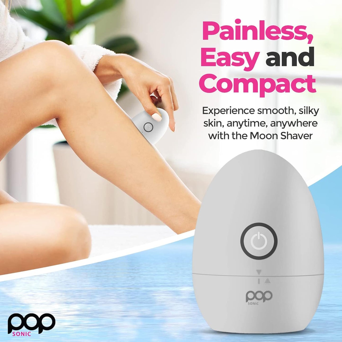 Pop Sonic Moon Shaver (Silver) - Face & Body Shavers for Men & Women - 3 Floating Rotary Heads Face Shaver w/Removable Cap - Long Lasting Lithium-ion Battery Portable Electric Shaver & Leg Shaver