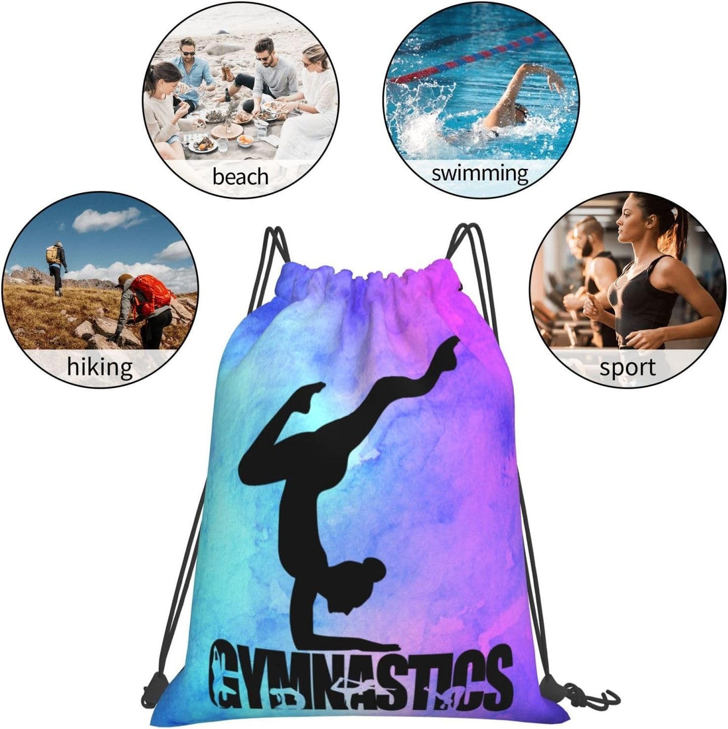 Gymnastics Drawstring Backpack Light Gym String Bag Pink Water Resistant Sackpack Sport Yoga Daypack For Womens Mens