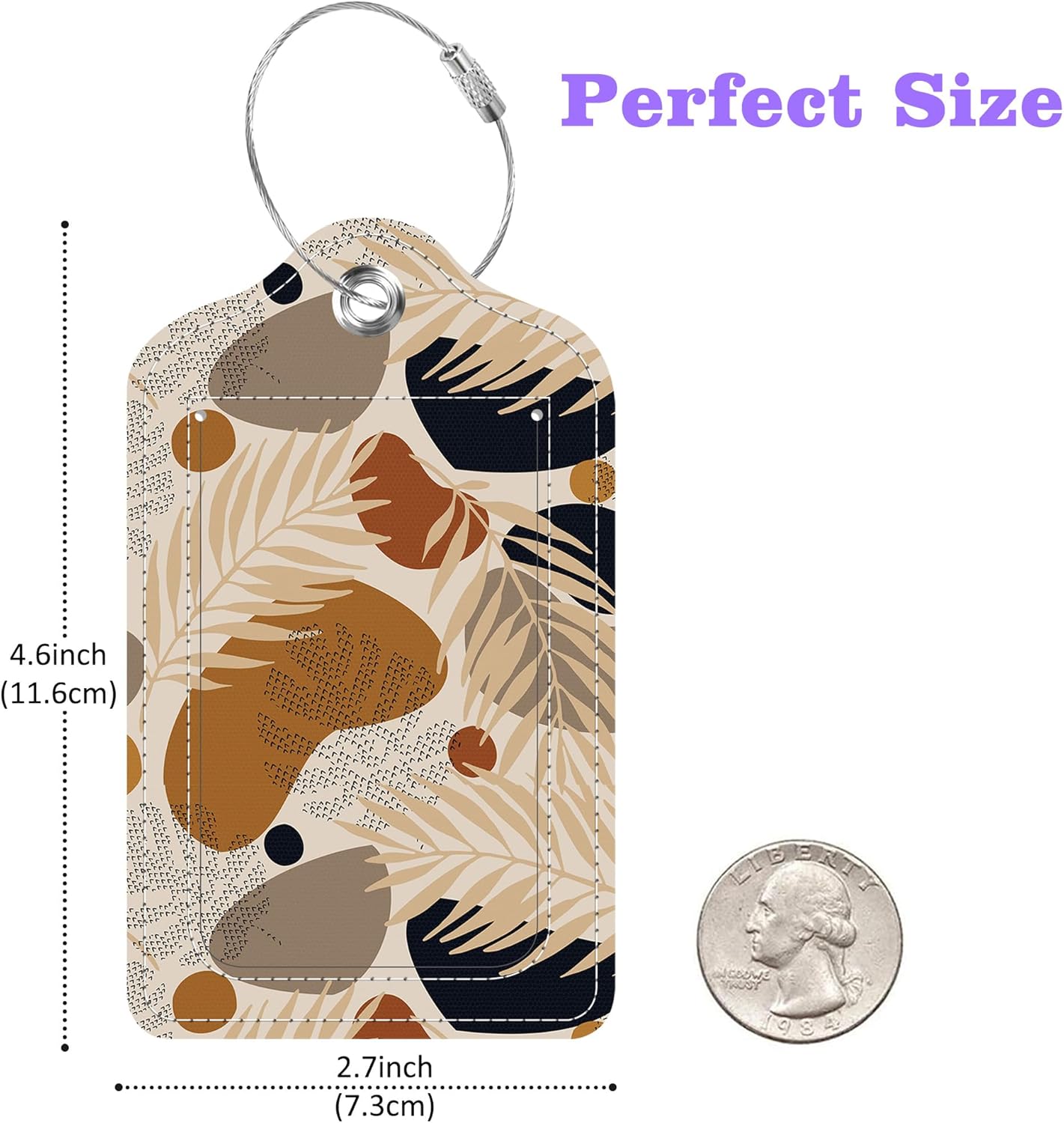 Boho Tropical Leaves Luggage Tags 2PCS PU Leather Suitcases Tag with Stainless Steel Loop and