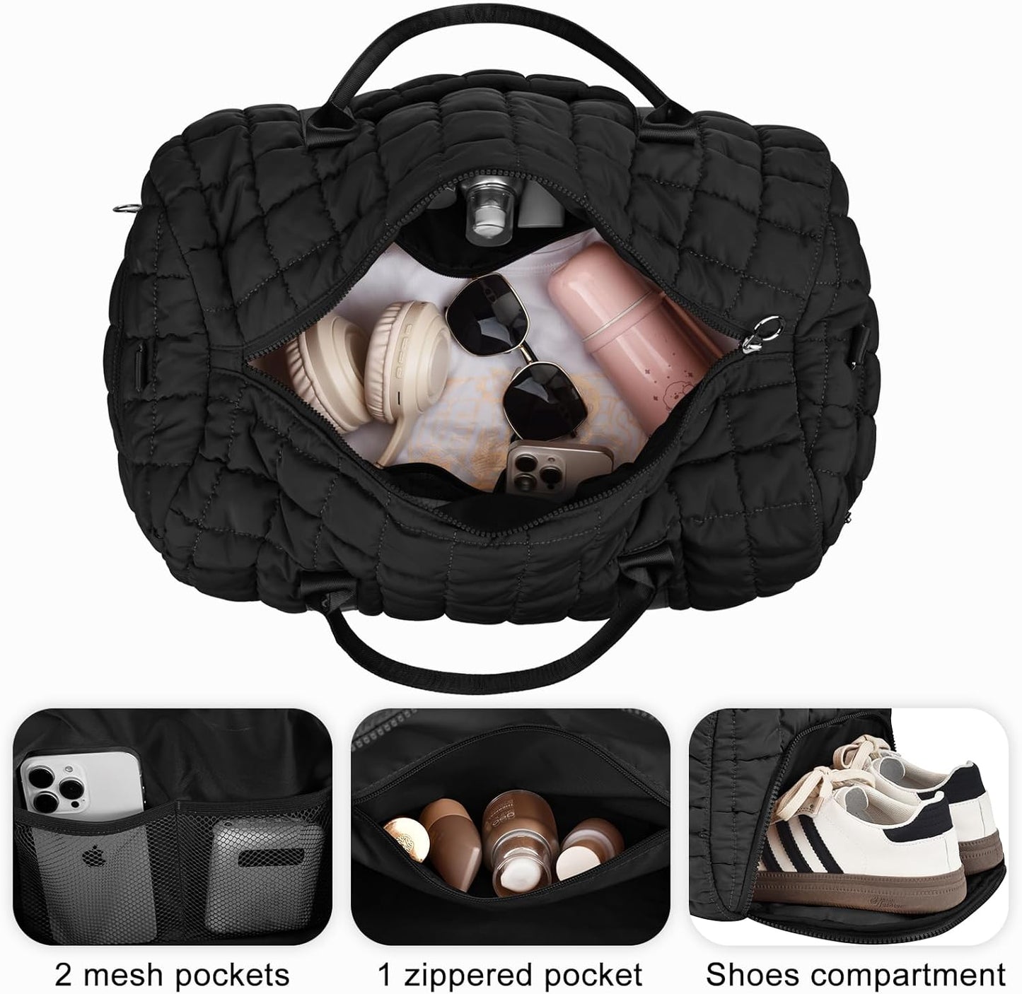 Dimayar Puffer Duffle Bag for Travel – 22”x14”x9” Airline-Approved, Puffy Weekender Bag for Women with Shoe Compartment, 40L