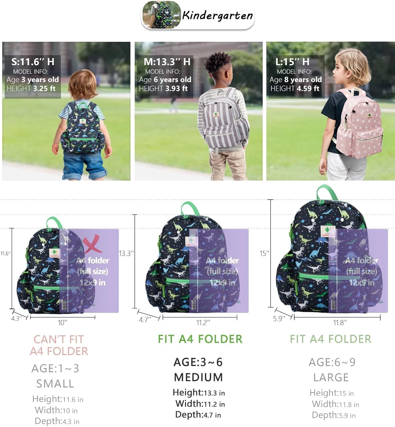 Kids Backpacks For Girls & Boys, Elementary School Bookbag, 14" H, For Kids 3-6 Medium