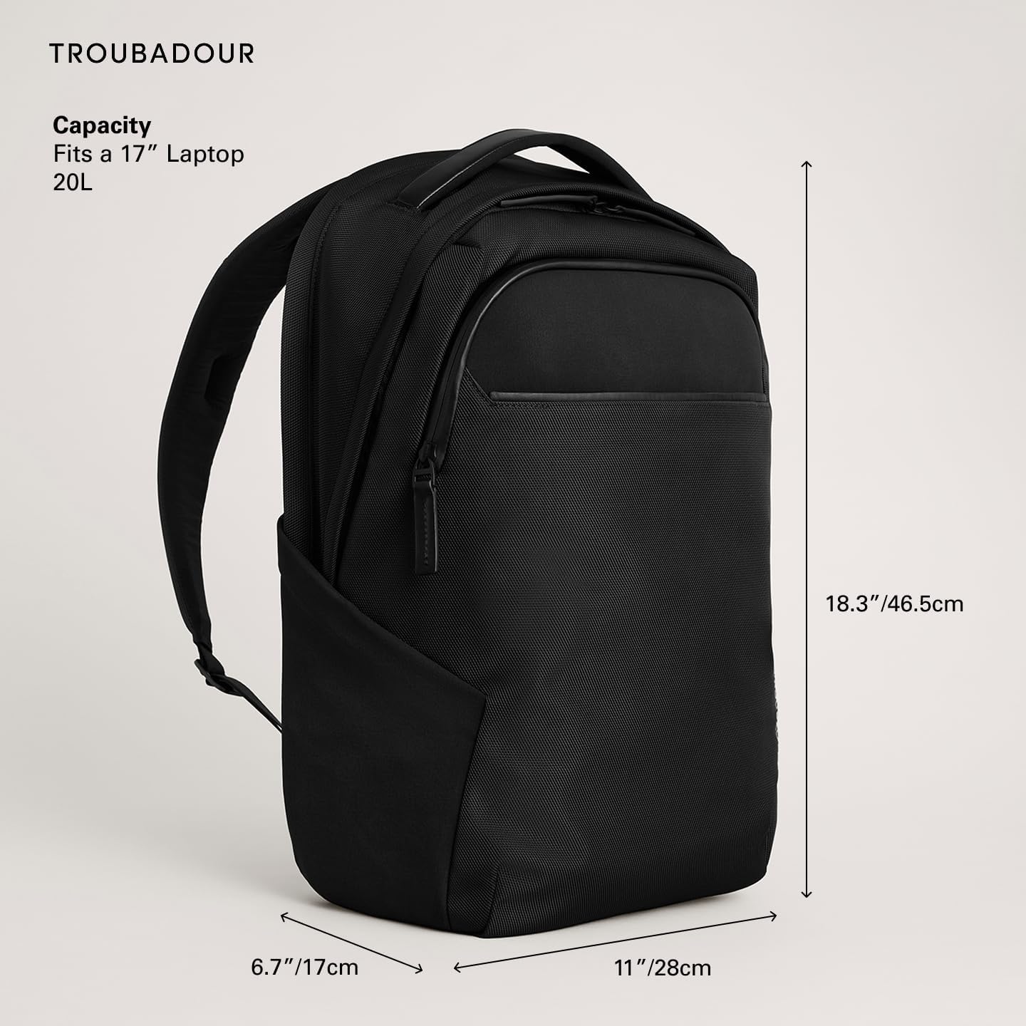 Troubadour Neo Backpack - 22L Lightweight Laptop Backpack - Ergonomic & Water Resistant - Versatile Style for Work and Travel - Charcoal Black