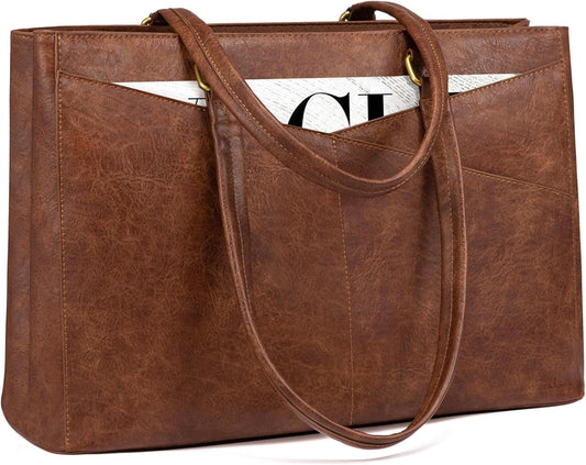 LOVEVOOK Laptop Bag for Women,15.6 Inch Laptop Tote Bag for Women,Vintage Leather Work Tote Bags Computer Business Teacher Bag,Waterproof Office Briefcase