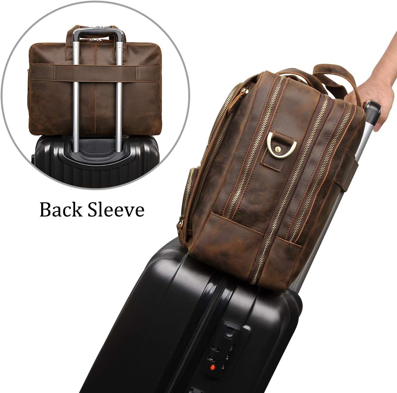 Augus Business Travel Briefcase Genuine Leather Duffel Bags for Men Laptop Bag fits 15.6 inches