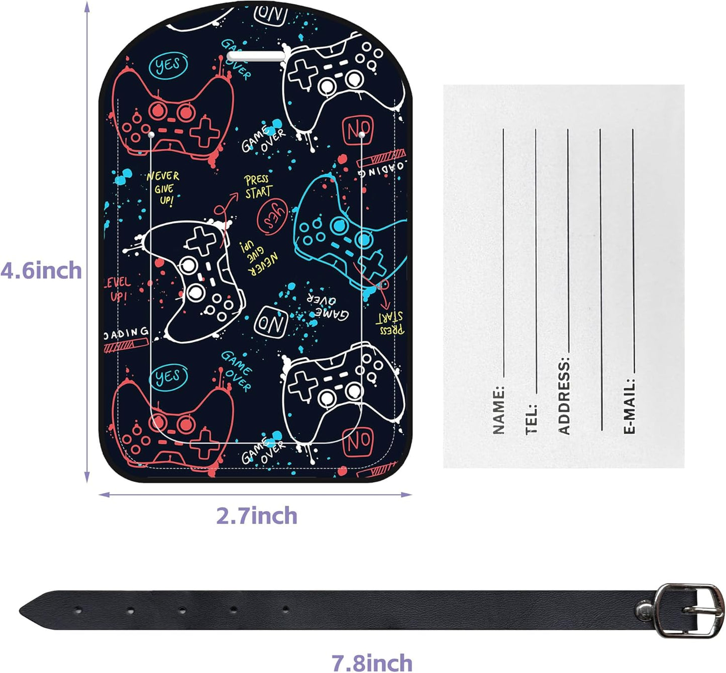 2 Pack Luggage Tags Game Controller PU Leather Baggage Handbag Suitcase Tags with Secure Strap Privacy Cover ID Labels,Business Travel Baggage Tag Identifier