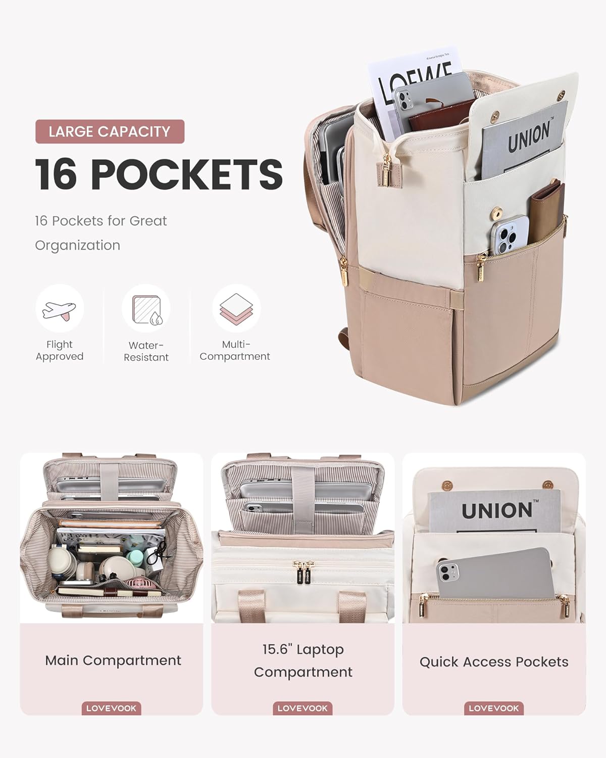LOVEVOOK Laptop Backpack for Women, 15.6 Inch Work Laptop Bag with USB Port, Fashion Teacher Nurse Backpack Purse, Waterproof Travel Computer Backpack with Organizer Bag, 2PCS