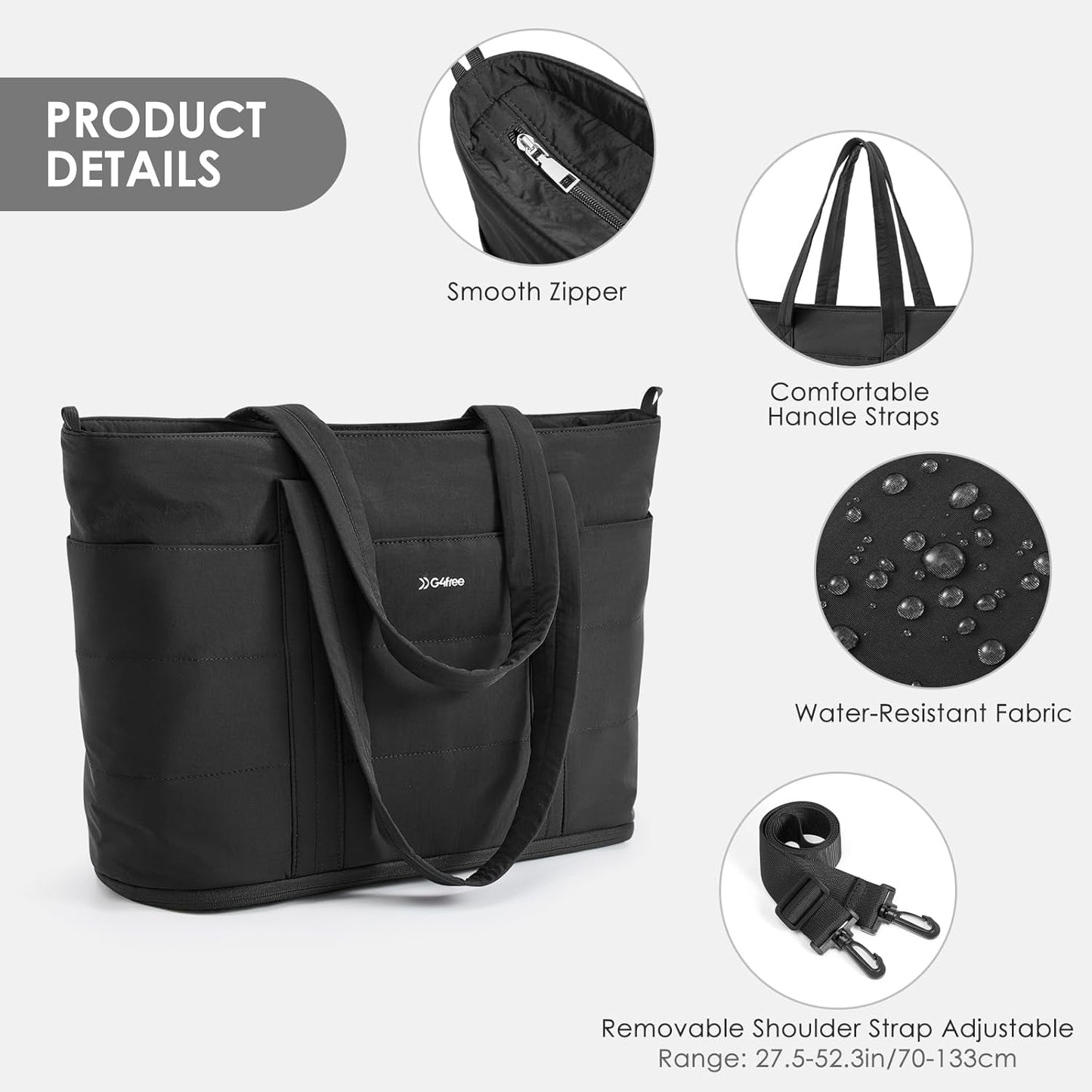 G4Free Tote Bag for Women,Puffer Work Bags with Zipper Compartments, Expandable Handbag for Travel Work Sport