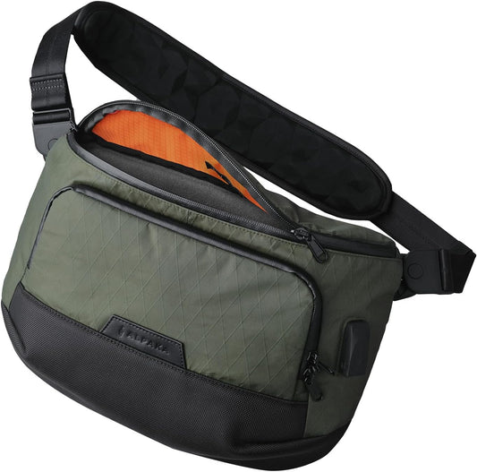 ALPAKA Bravo Sling Max, 8L RFID-Blocking Sling Laptop Bag for Men with Maglockz Buckle, Lockable Zips & External USB Port