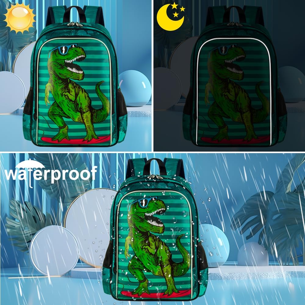 gxtvo 3PCS Kids Dinosaur Backpack for Boys, 16" Kids Bookbag with Lunch Box, Water Resistant School Bag for Elementary Prechool Toddler