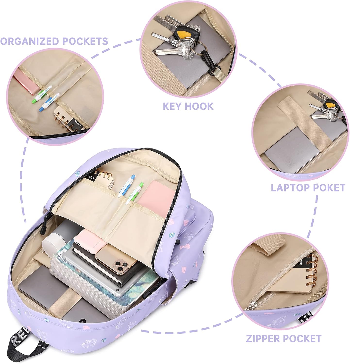 Lohol Galaxy Backpack for School Travel, Lightweight BookBag for Girls Kids