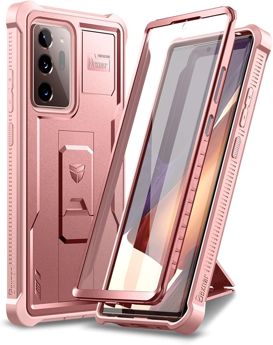 Dexnor for Samsung Galaxy Note 20 Ultra 5G Case, [Built in Screen Protector and Kickstand] Heavy Duty Military Grade Protection Shockproof Protective Cover for Galaxy Note 20 Ultra (Rose Gold)