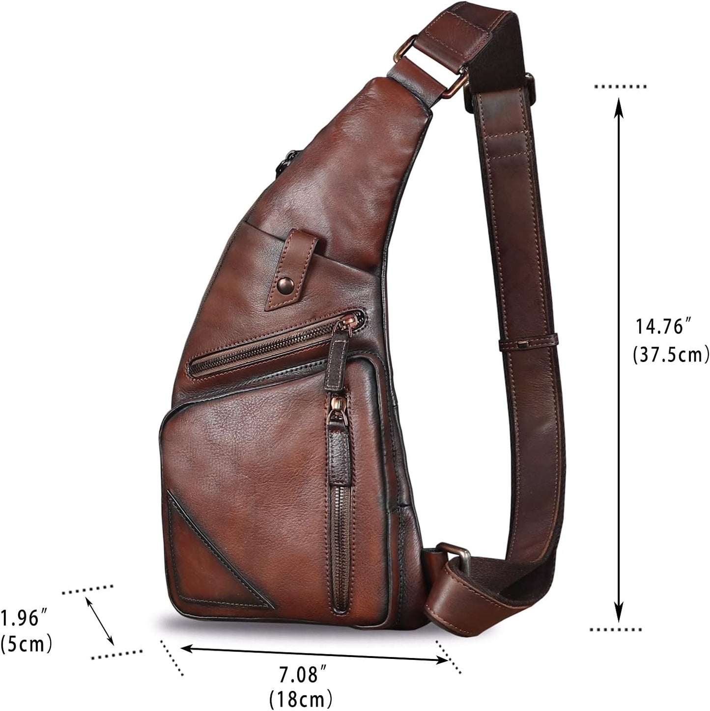 Genuine Leather Sling Bag for Men Vintage Handmade Crossbody Daypack Hiking Backpack Retro