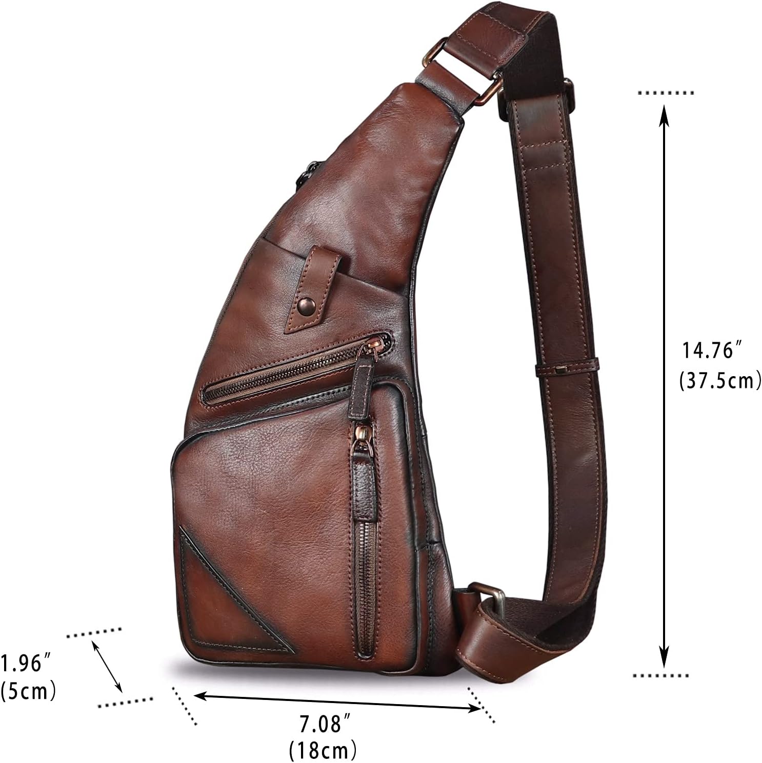 Genuine Leather Sling Bag for Men Vintage Handmade Crossbody Daypack Hiking Backpack Retro