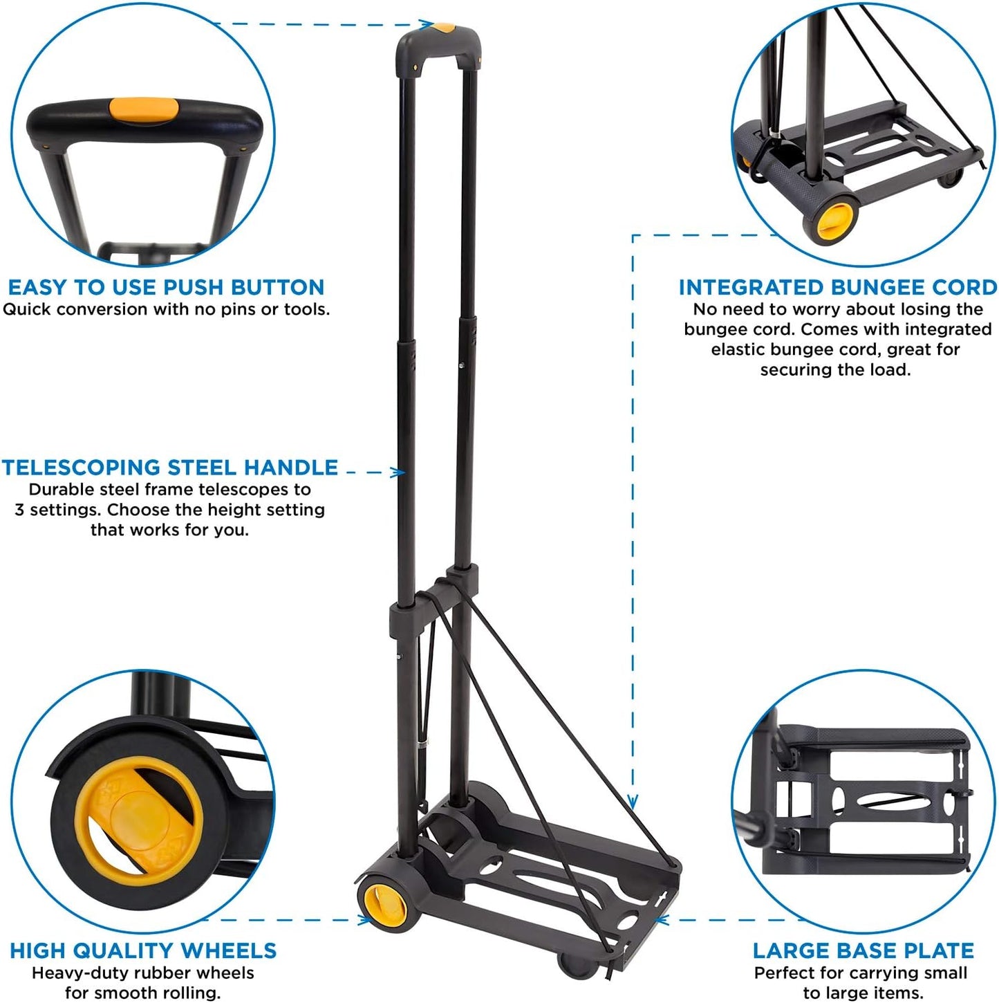 Mount-It! Folding Luggage Cart and Dolly | 77 Lb Capacity | Portable Lightweight Luggage Trolley Cart with Telescoping Handle and 4 Rubber Wheels | Steel Frame