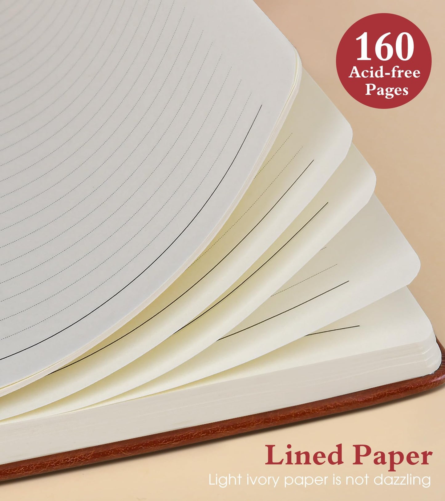 PAIBAS Lined Journal Notebook for Women Men, 160 Pages, A5 Hardcover Vintage Leather Journaling