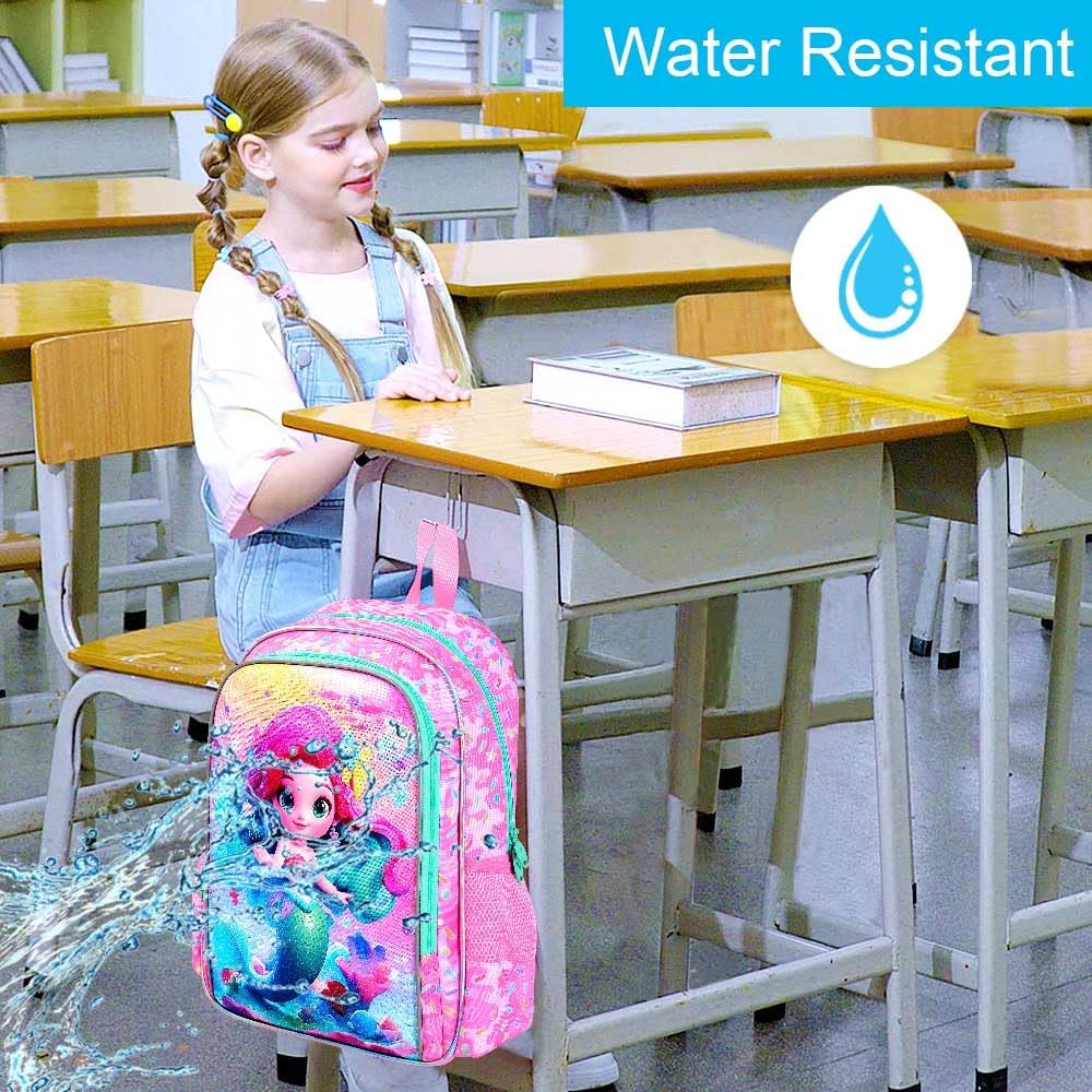 CCJPX 3PCS Mermaid Backpack for Girls, 16”Kids Preschool Bookbag with Lunch Box, Cute Water Resistant Elementary School Bag for Teen Kindergarten Toddler