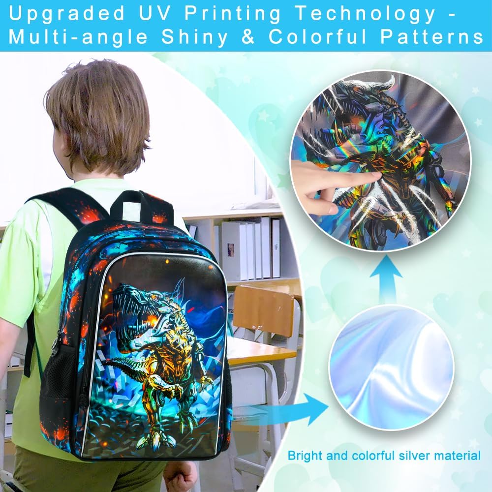 CCJPX 3PCS Kids Backpack for Boys, 16 Inch Dinosaur Water Resistant Preschool Backpacks