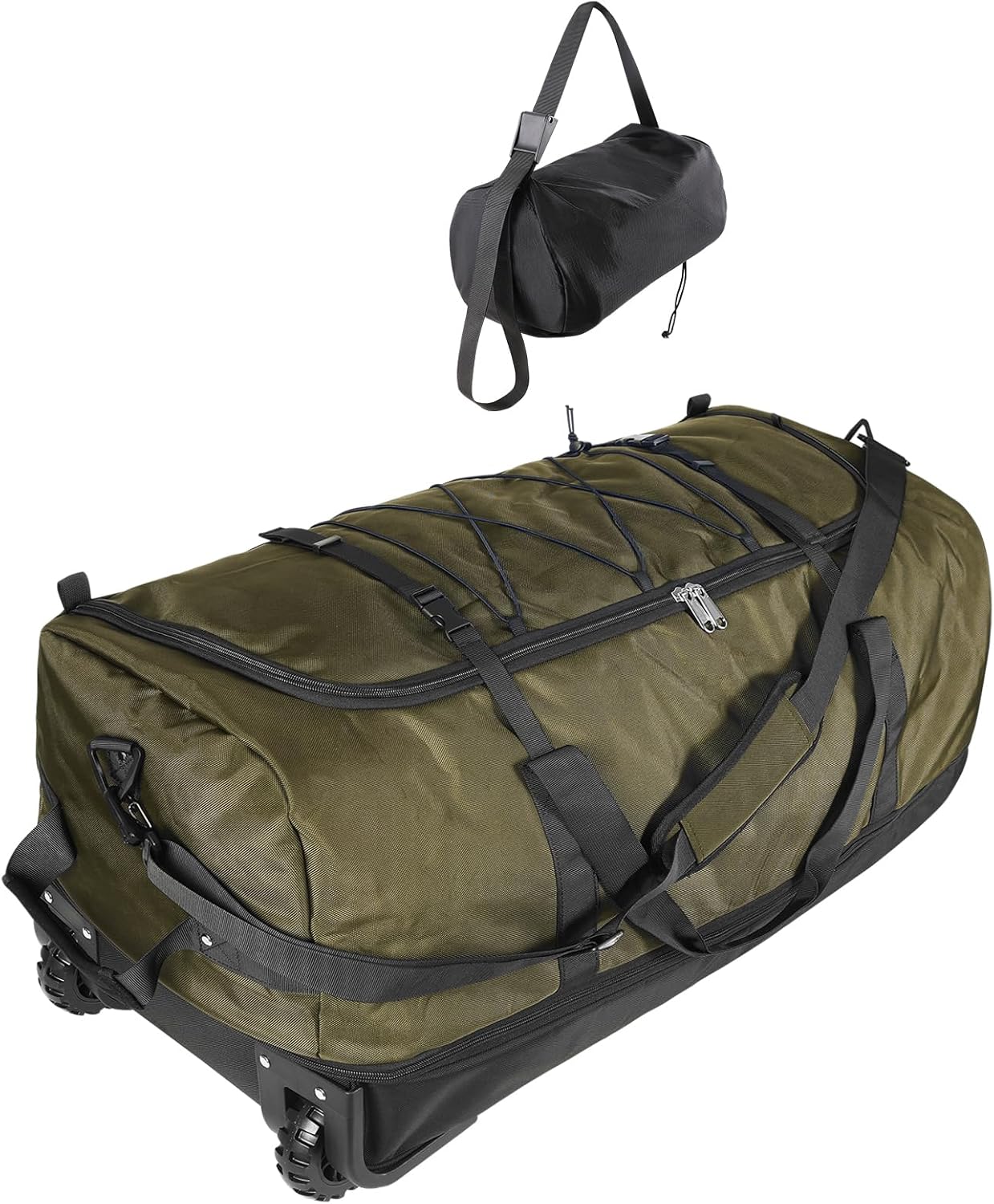 32” 1680D Oxford Foldable Duffle Bag with 2 Wheels,110L to 140L Expandable Soft Sided Rolling Travel Bag,Army Green