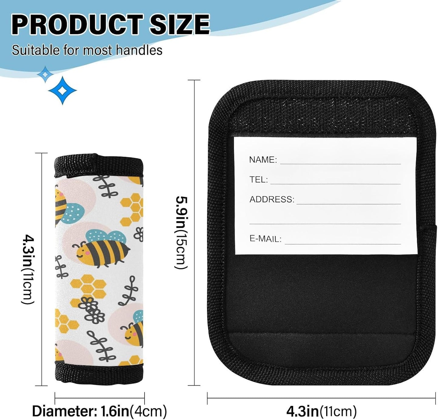 2 PC Luggage Handle Wrap Luggage Handle Covers Tags for Suitcase Bags Travel Luggage Handle Identifier Gripper Cute Bees