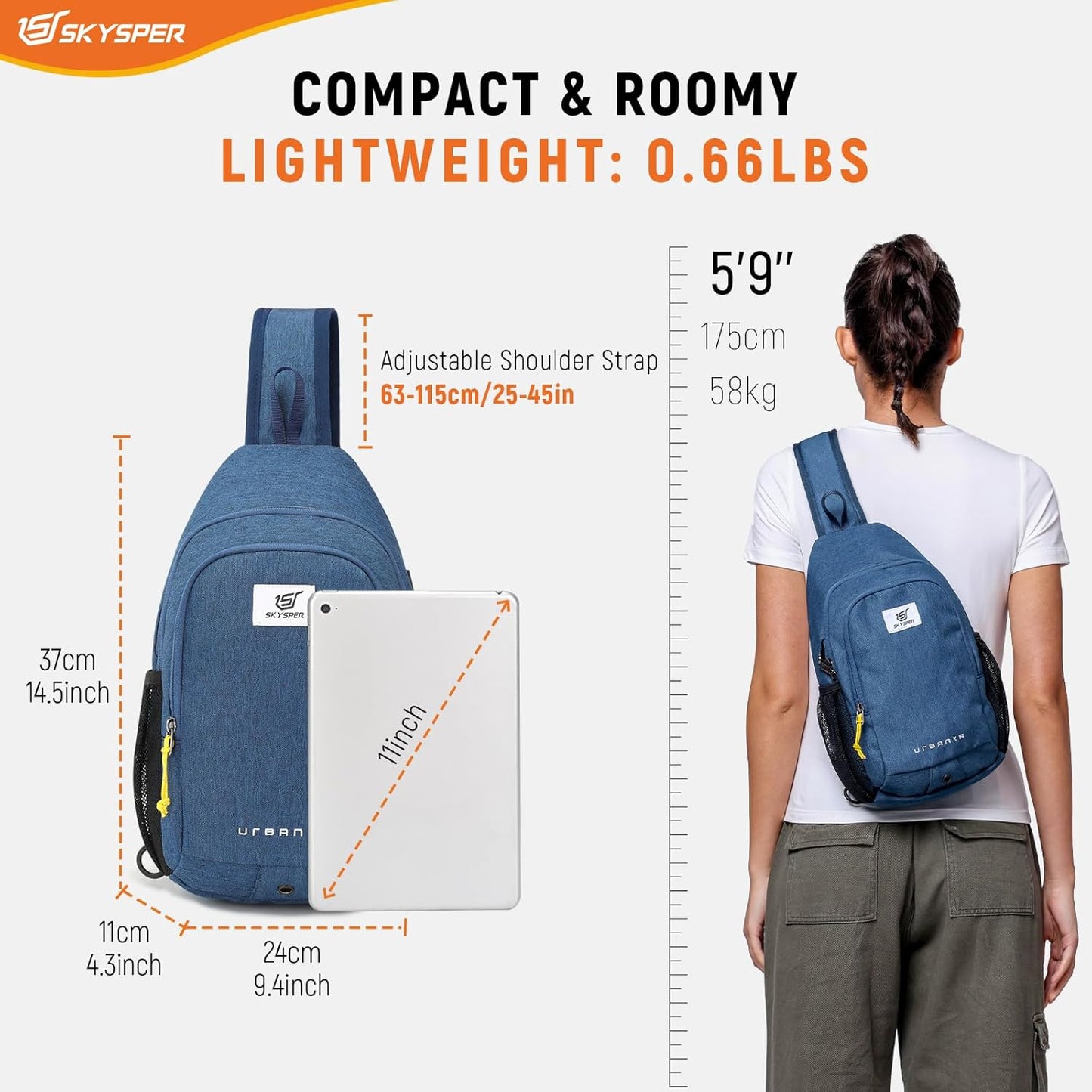 SKYSPER Sling Bag Anti Theft Crossbody Bag RFID Lightweight Travel Shoulder Chest Bag for Hiking Walking