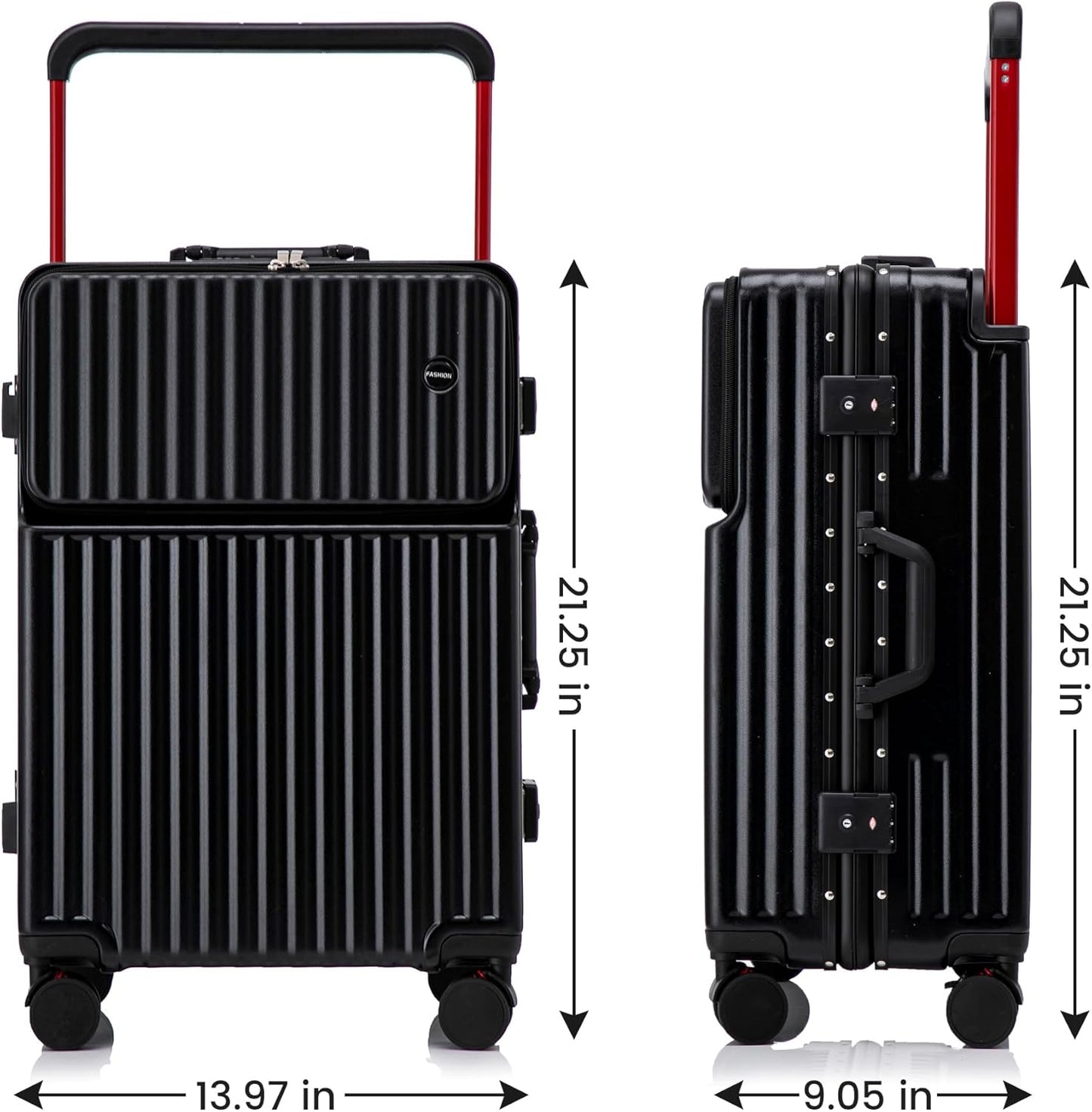 20 Inch Carry On Luggage with Spinner Wheels,Aluminum Frame PC Hard Shell Suitcase with USB Port,Lightweight Travel Luggage Airline Approved for Men Women, Black