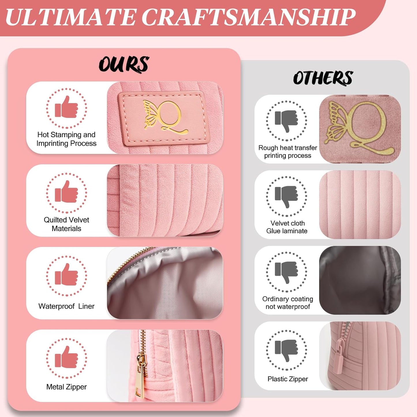 Monogrammed Make Up Bags for Women,Personalized Cosmetic Bags Women,Small Quilted Makeup Pouch,Cute