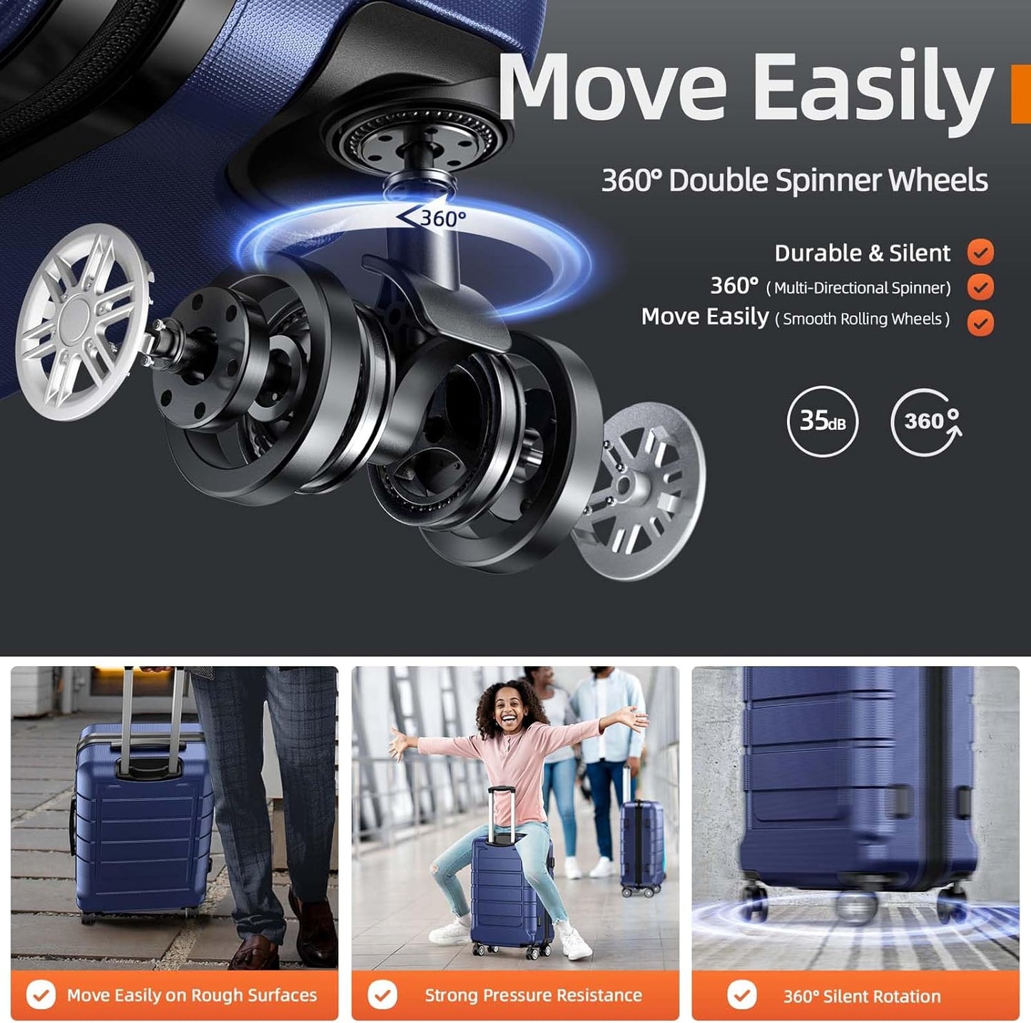 SHOWKOO Luggage Sets Expandable PC+ABS Durable Suitcase Double Wheels TSA Lock Blue