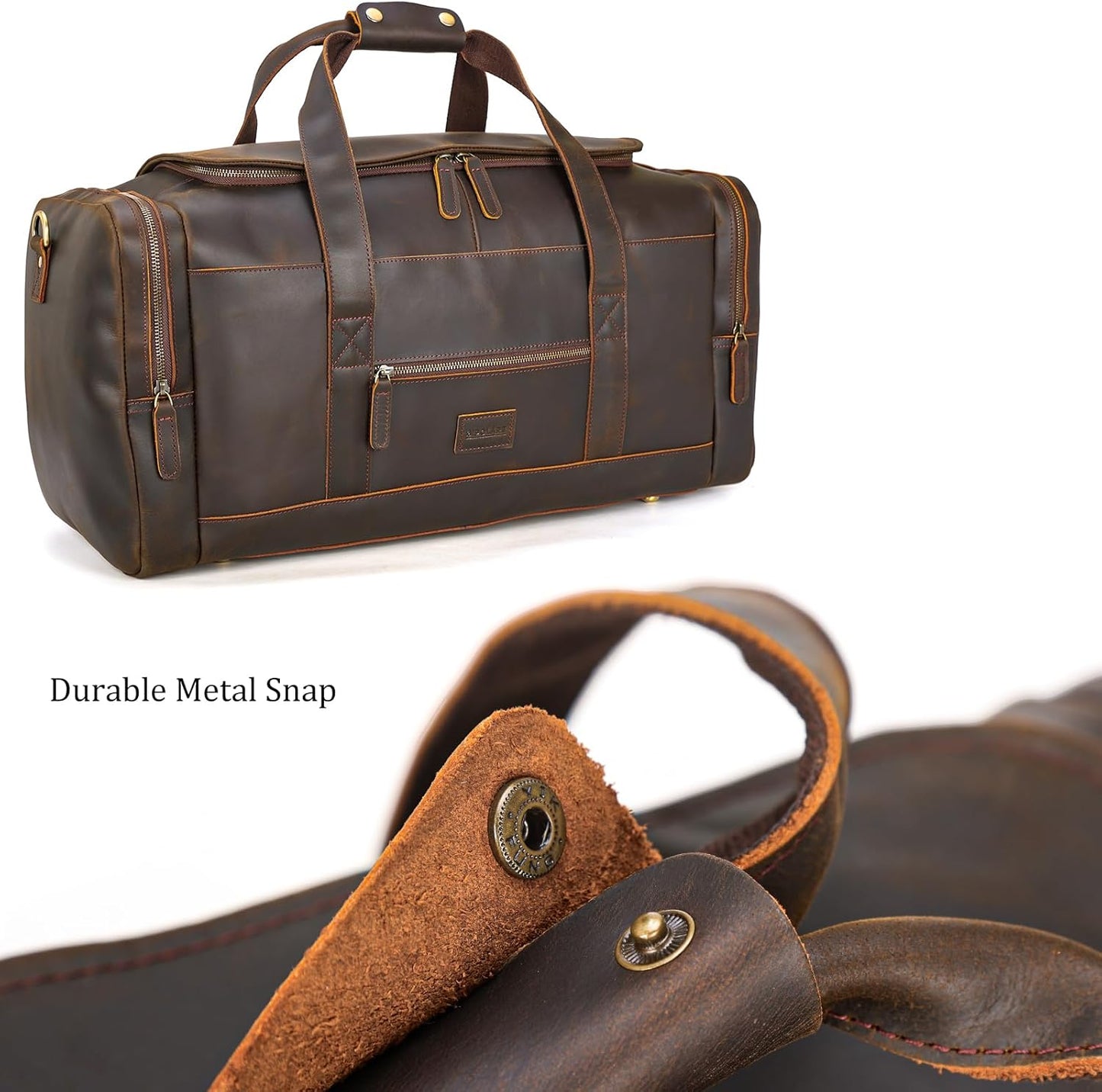 Polare 23" Full Grain Leather Travel Duffle Bag For Men 42L Duffel Bag Overnight Carry on Luggage Sport Weekender Bag