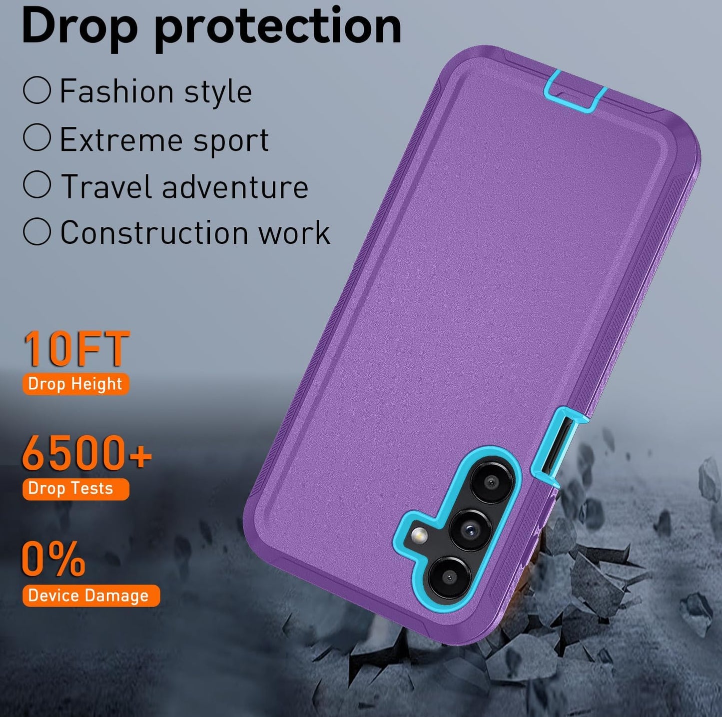 FOR Samsung Galaxy A17 5G case,A16 5G Heavy Duty case,with A Tempered Glass Screen Protector, [Military Grade Protective ] [Shockproof] [Dropproof] [Dust-Proof] (with Belt Clip-Purple Sky Blue)