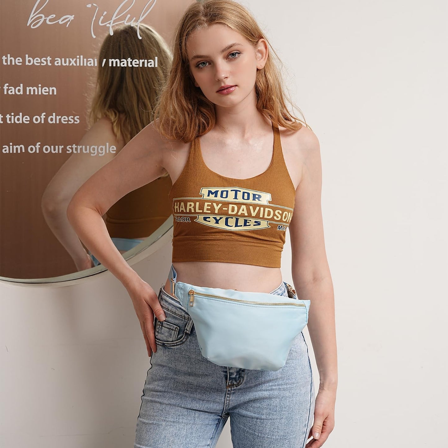 Belt Bag Crossbody Stadium Concert Bag for Women Water-Resistant Nylon Waist Pack (Light Blue)