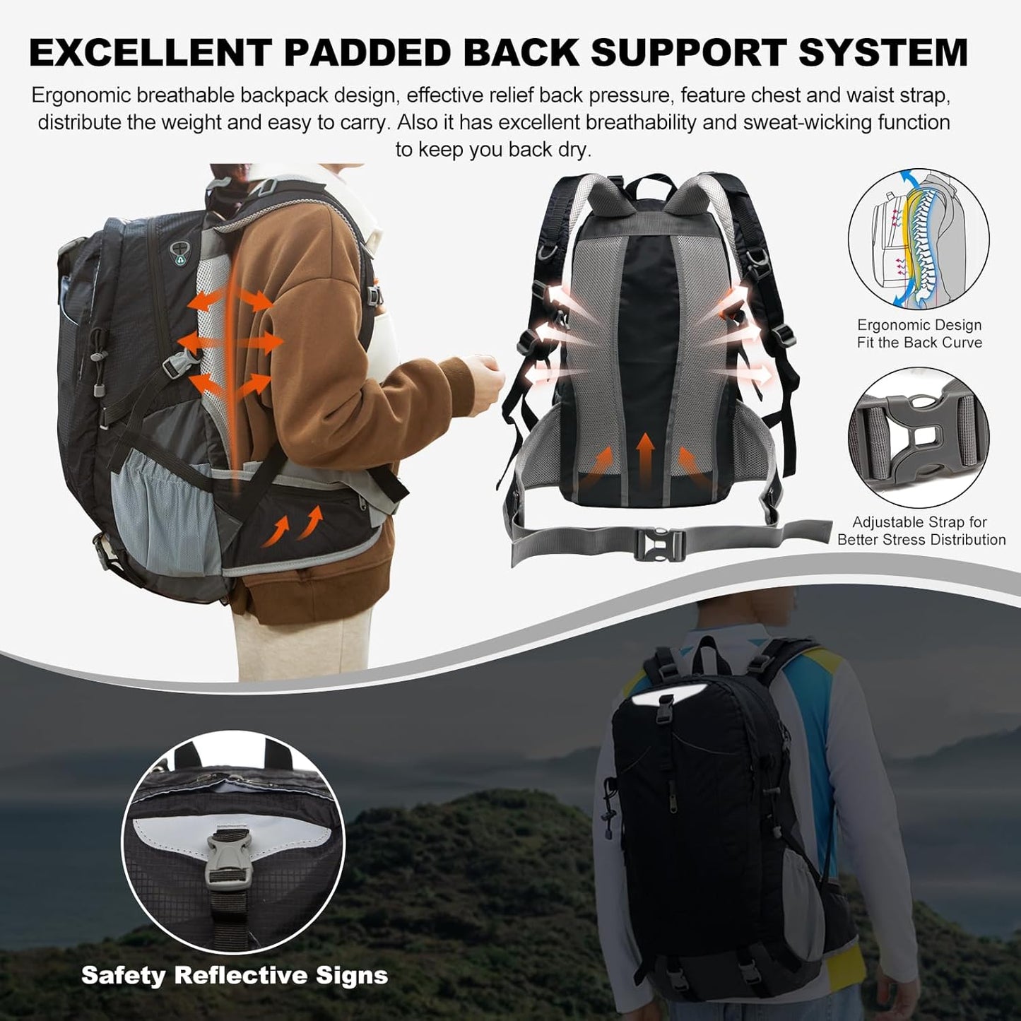 Long Keeper 40L Hiking Backpack with Rain Cover Waterproof Lightweight Camping Backpack for Men Women Outdoor Travel Daypack