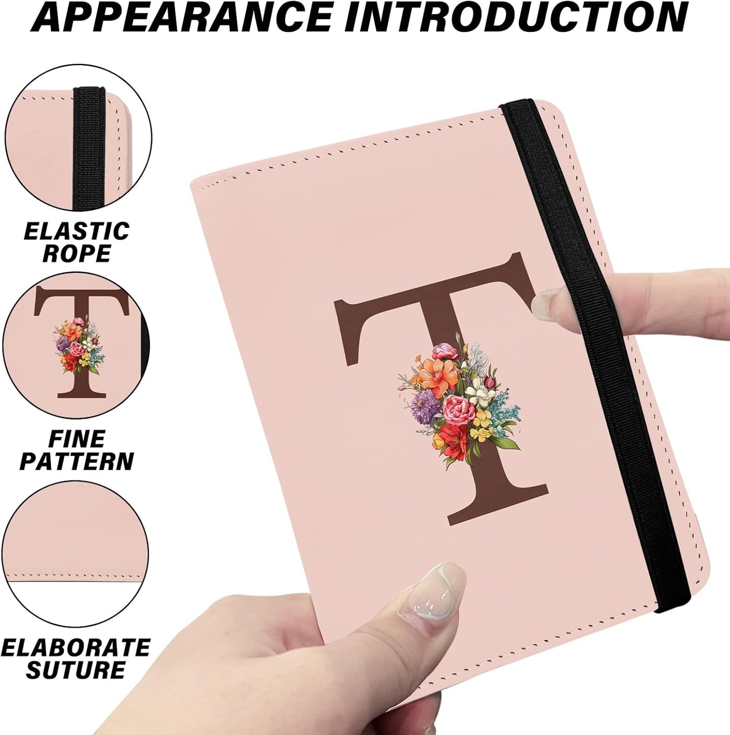 Cute Passport Holder and Holder Combo Passport Cover with Compatible Wallet Credit Card Protector RFID Blocking Women Men (Pink Initial Monogram-T)