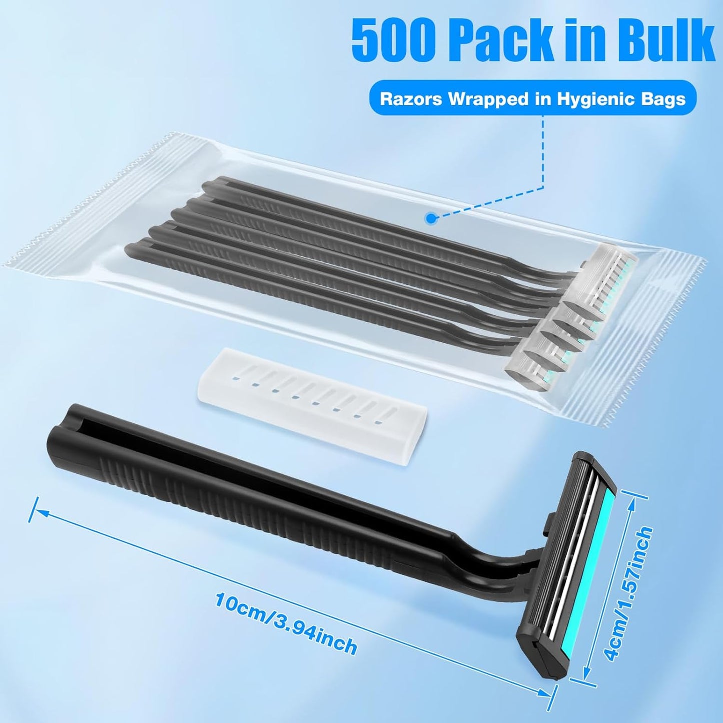 Disposable Razors Bulk for Men 500 Pack, Homeless Supplies Bulk, Twin Blade Mens Safety Travel Supply Shaving Razor, Face Beard Body Shavers for Hotel Camping Bathing (Black)