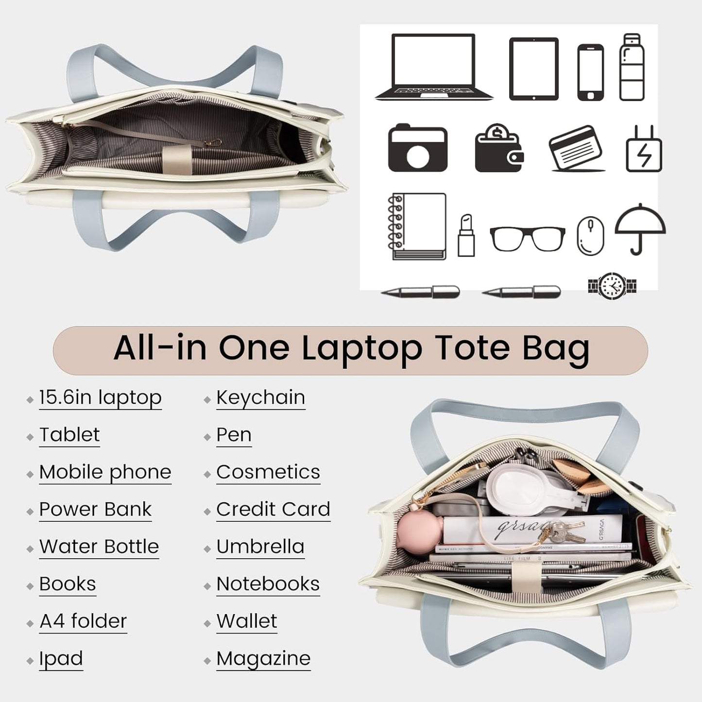 LOVEVOOK Laptop Tote for Women - 15.6 Inch Professional Leather Computer Briefcase - Waterproof, Large Capacity Business Teacher Office Bag - Crossbody Purse