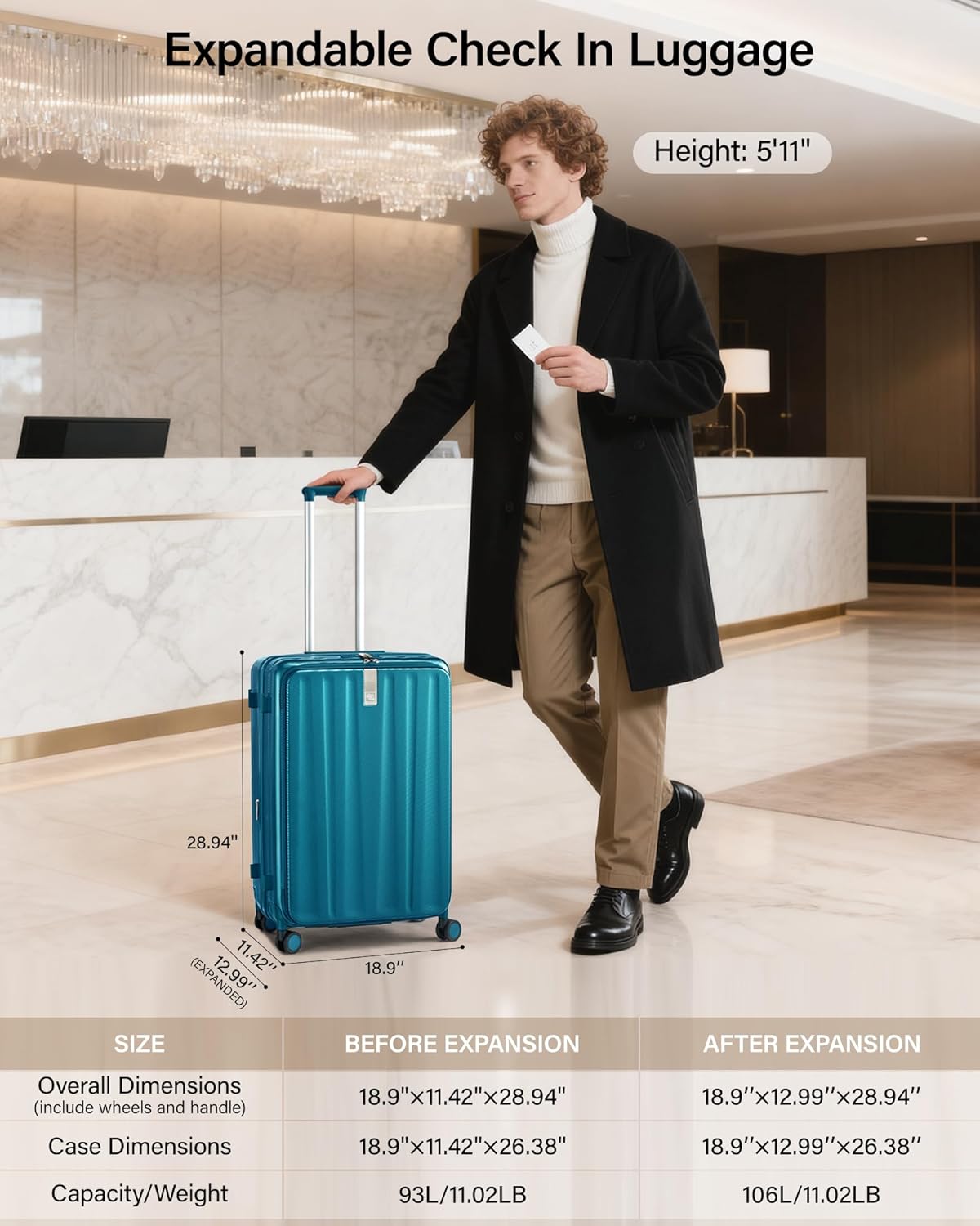 Hanke 26 Inch Expandable Luggage Top Opening Checked Bag Luggage Hard Shell Suitcases with Wheels