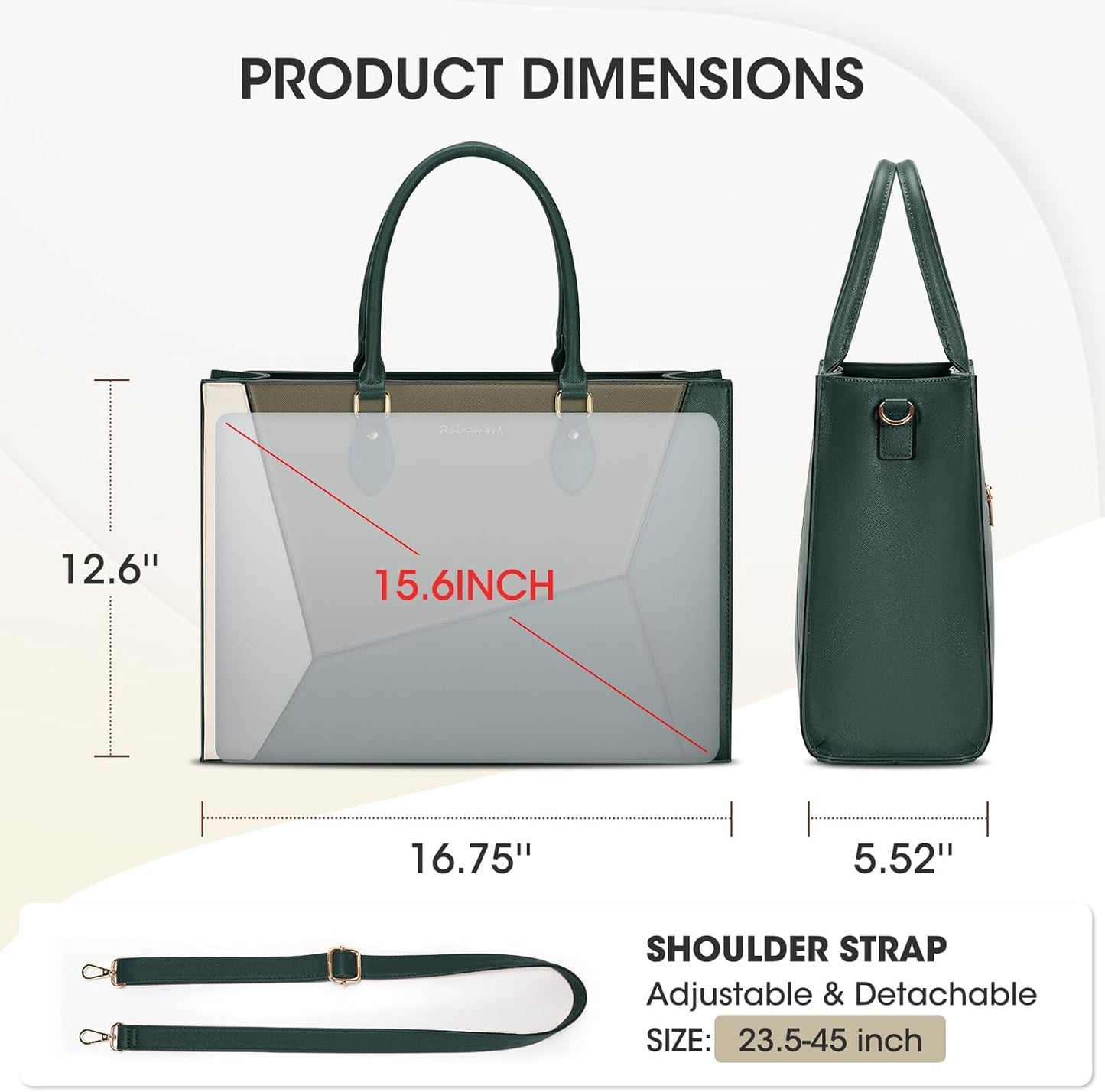 RAINSMORE Laptop Tote Bag for Women 15.6 Inch Large Women Work Bags Waterproof Business Office