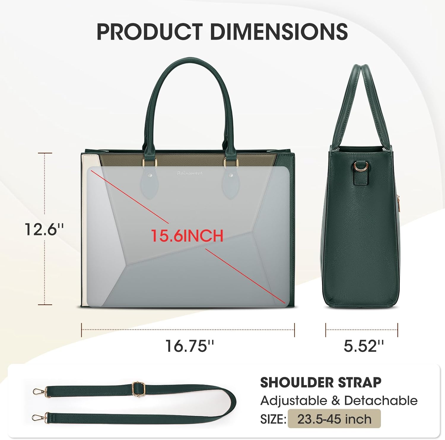 RAINSMORE Laptop Tote Bag for Women 15.6 Inch Large Women Work Bags Waterproof Business Office