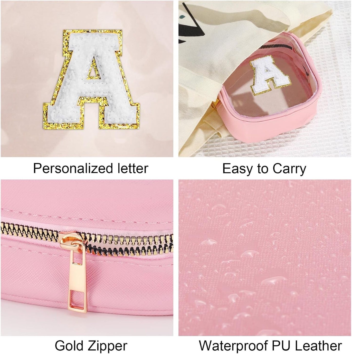 YOOLIFE Initial Make Up Bag Travel Toiletry Bag, Clear Makeup Bag Preppy Cosmetic Bags Organizer