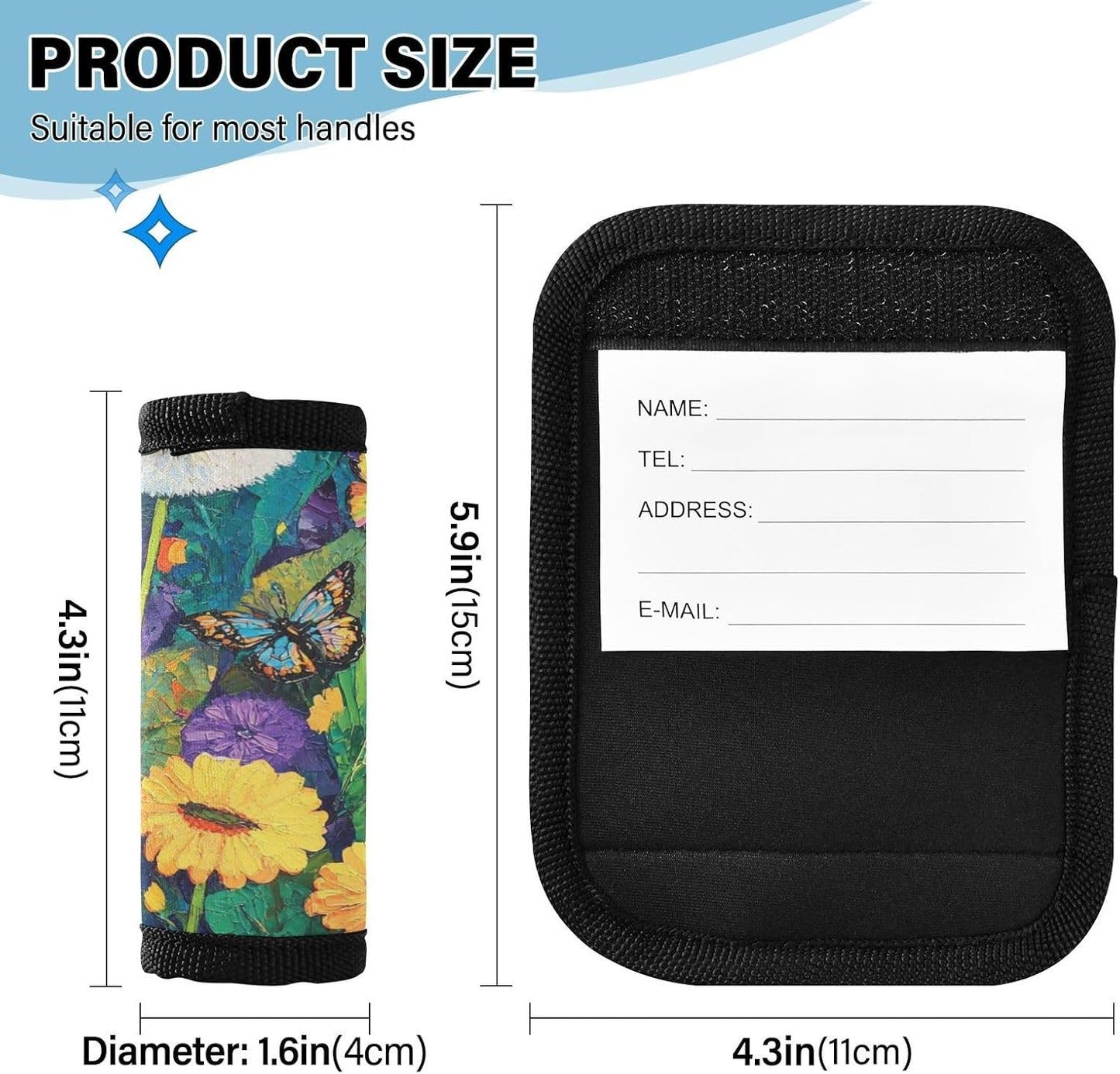 Colorful Dandelions and Butterfly 2 Pack Luggage Handle Wraps Covers for Suitcase Identifiers Bag Tags Travel Accessories