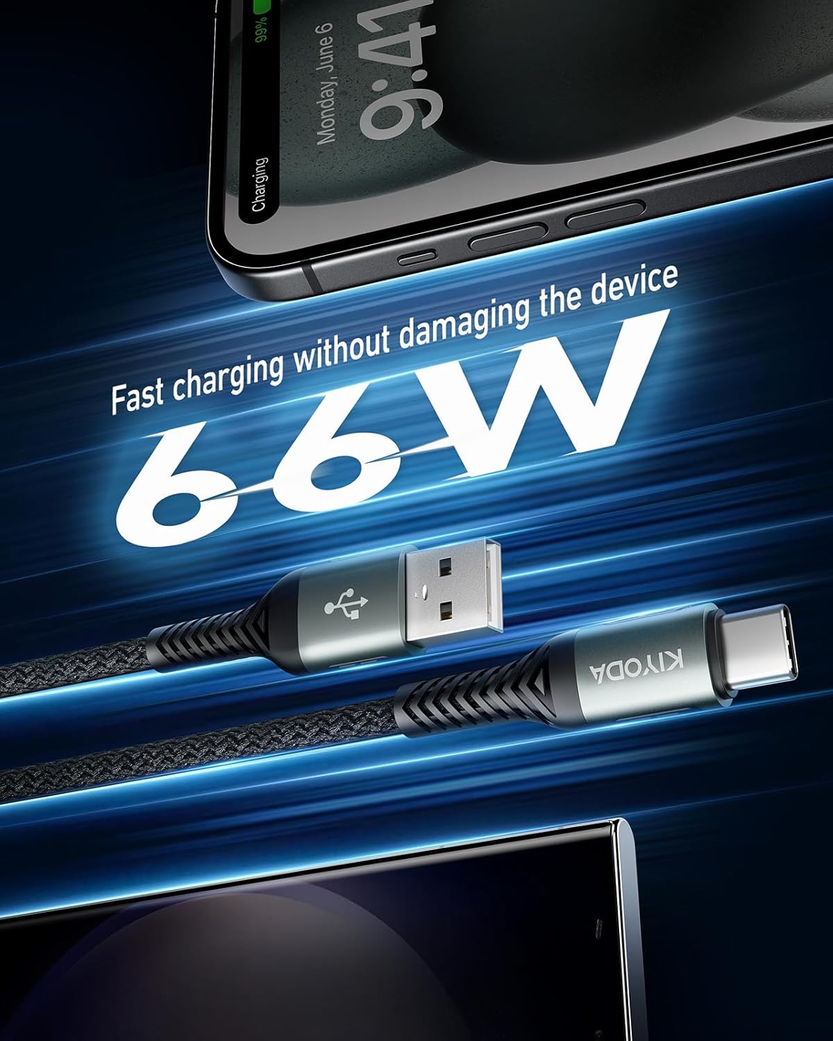 USB C Cable Coiled 6FT 2Pack, Braided USB A to Type C Charger Cable for Car 66W Fast Charging Cord Compatible with iPhone 17 16 15, iPad, Samsung Galaxy, Google Pixel, Moto, TCL, LG Phones