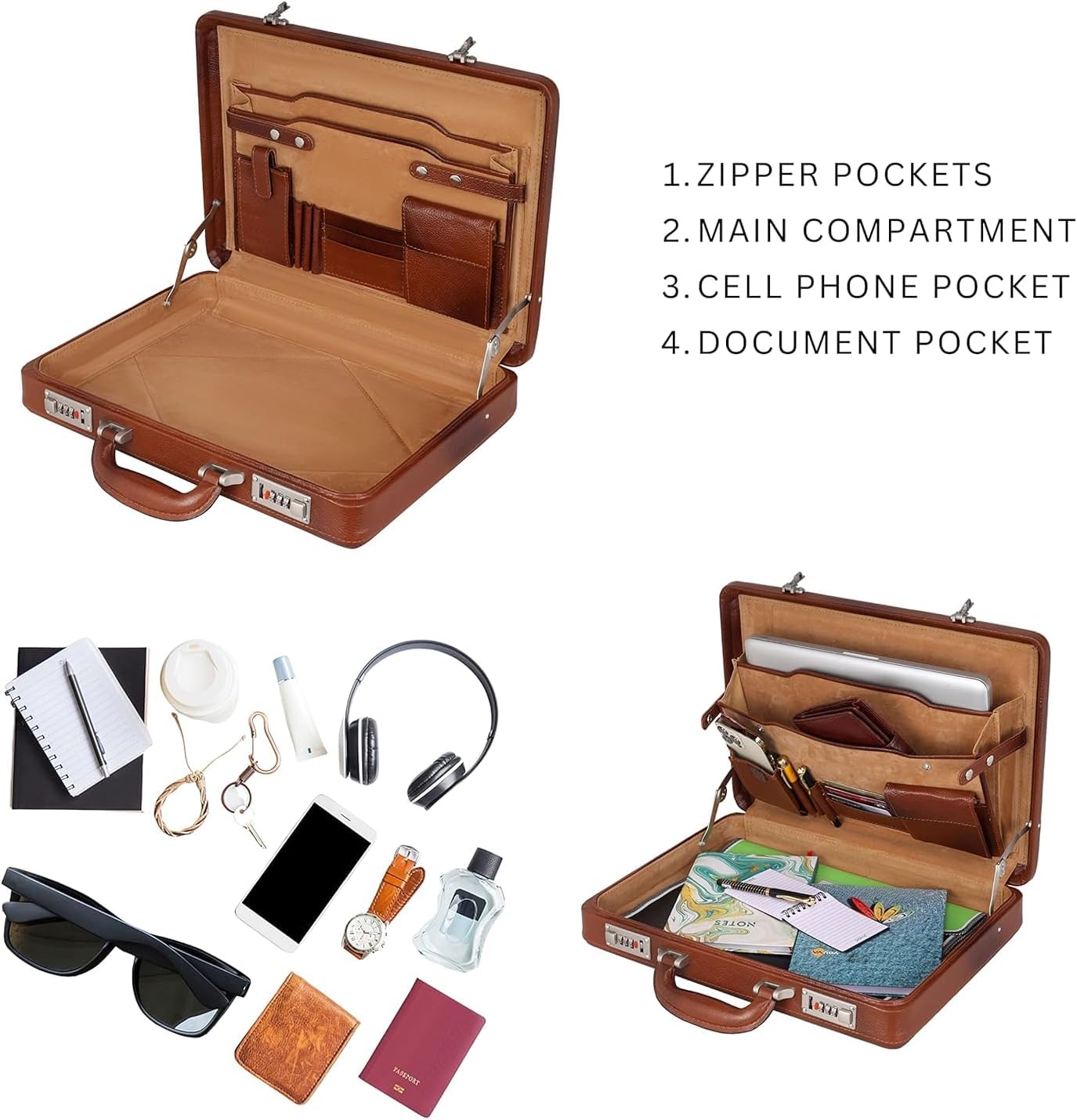 Full Grain Leather Briefcase Attache Case For Unisex Size L17xW3xH12 Inches Briefcase Bag