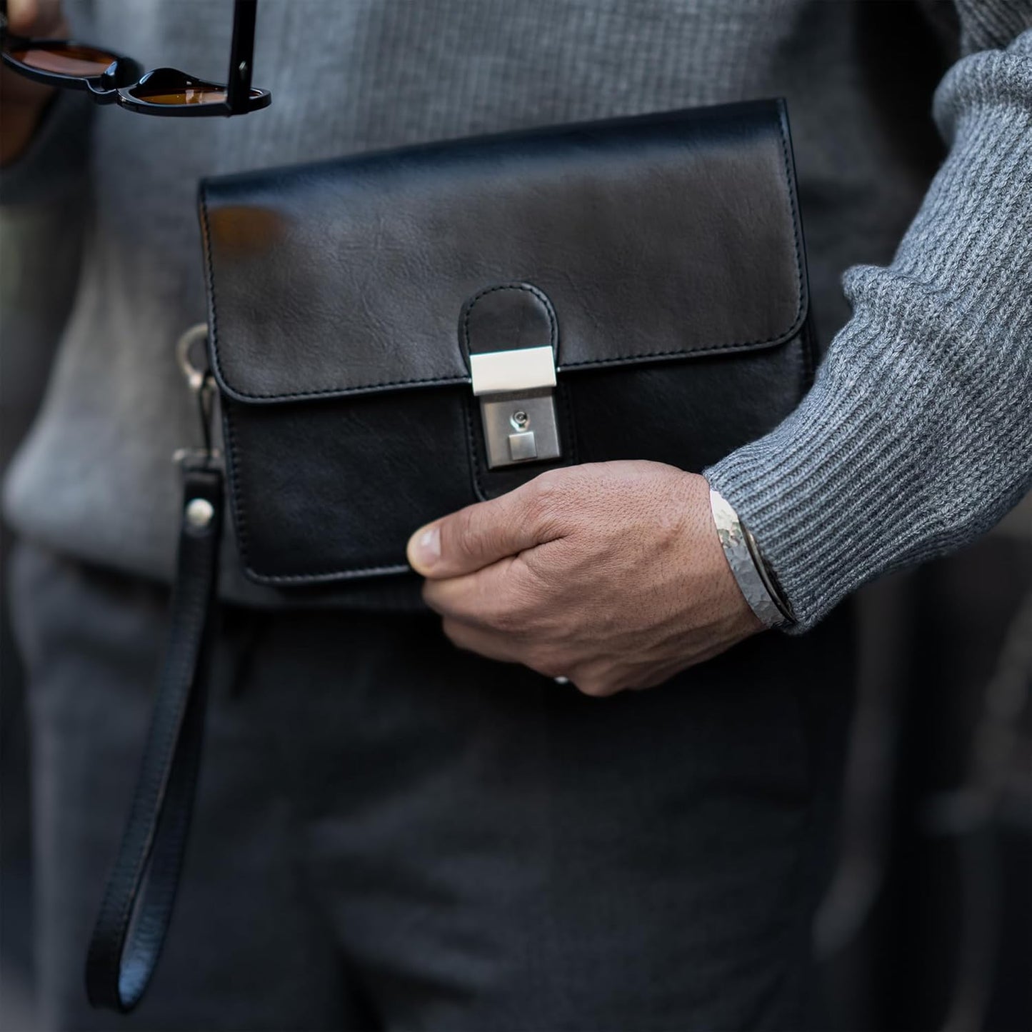 Time Resistance Leather Clutch - Men's Organizer Wrist Bag - Briefcase Handmade in Italy