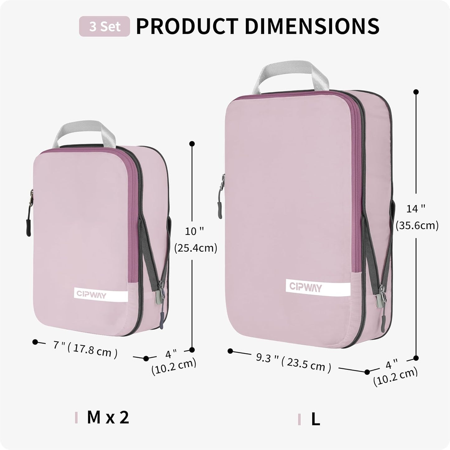 Cipway Compression Packing Cubes for Travel Ultralight Expandable Packing Organizers for Carry on Luggage (Mauve Pink 3 Set)