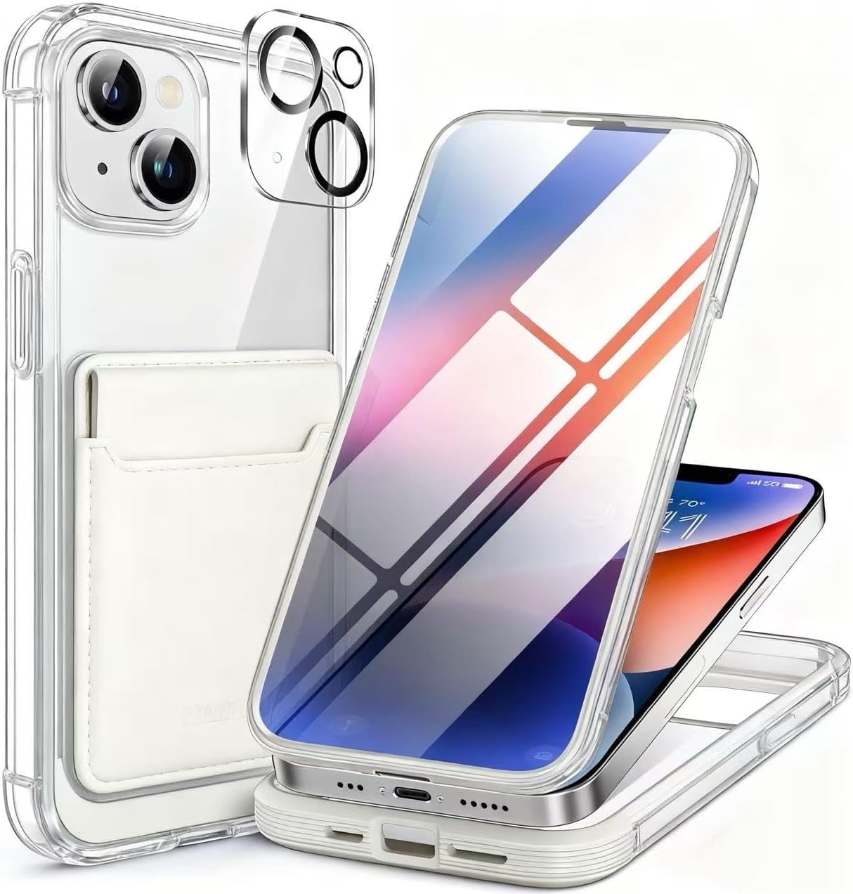 Miracase Glass Series Designed for iPhone 14 Plus Flip Case 6.7 inch, 2023 Upgrade Full-Body Clear Flip Case with Card Holder,White